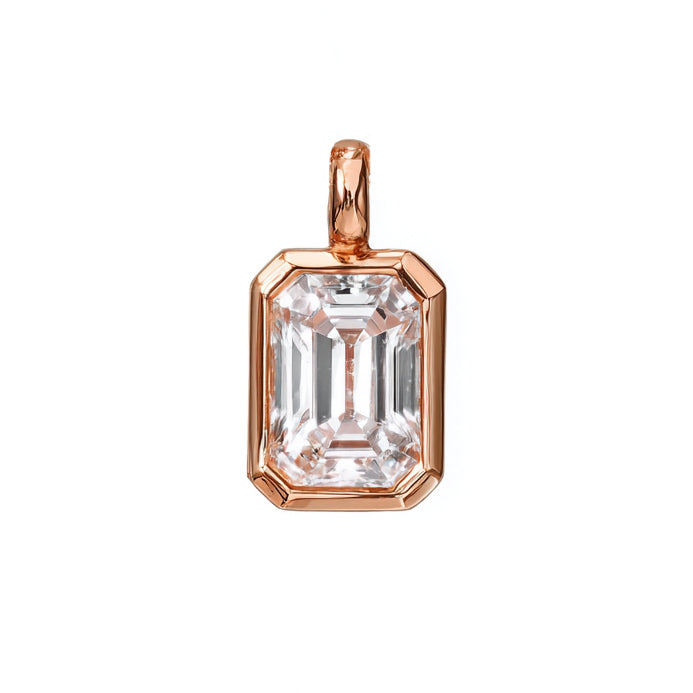 1ct emerald cut lab diamond bezel set pendant rose gold