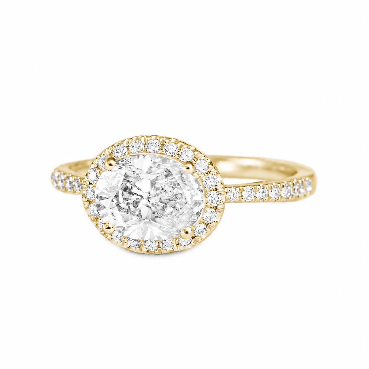 1CT Oval Diamond Halo Unique East West Engagement Ring - "Ivy"