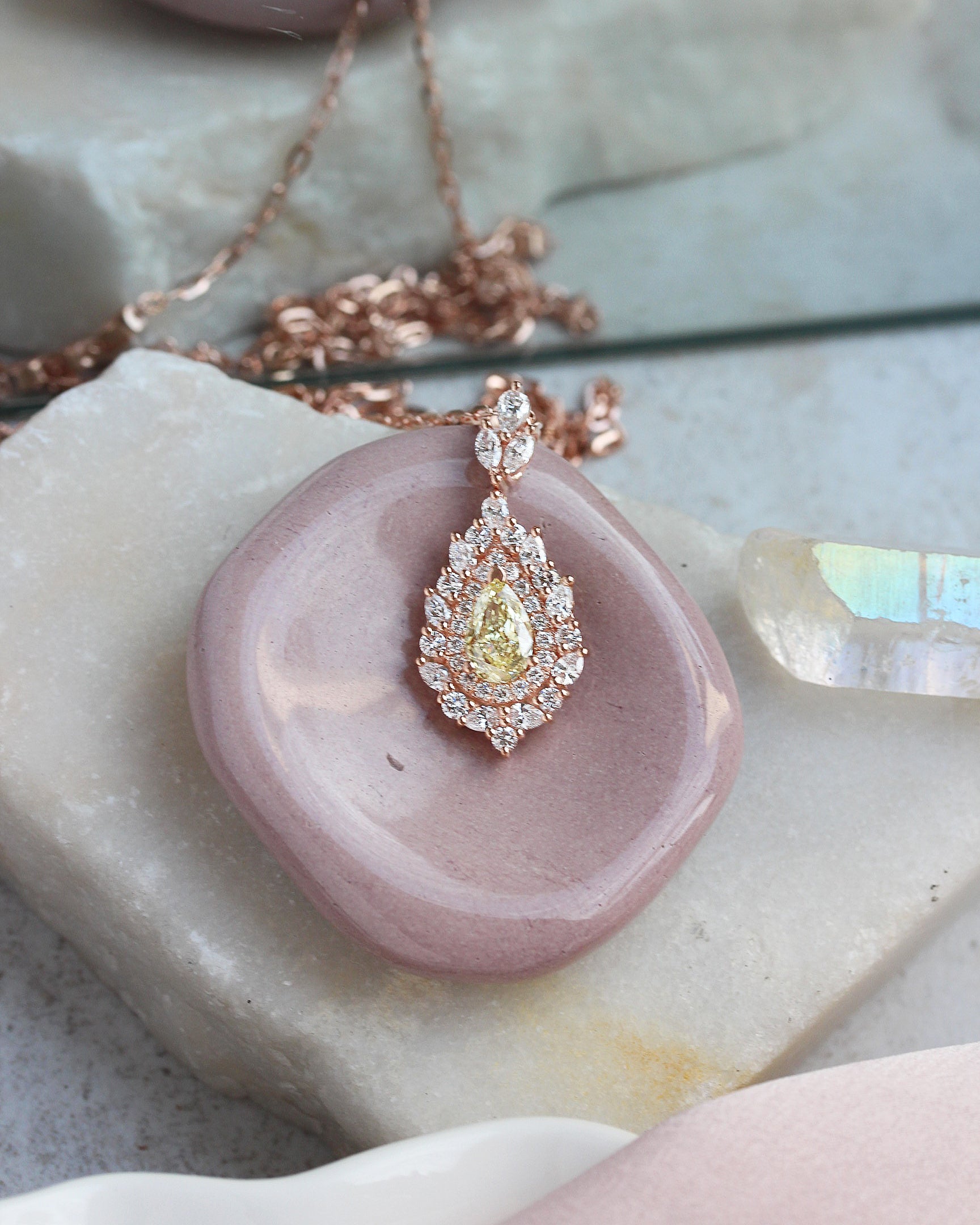 Pear Canary Yellow Diamond Double Halo Pendant Necklace, High Jewelry - Victoria