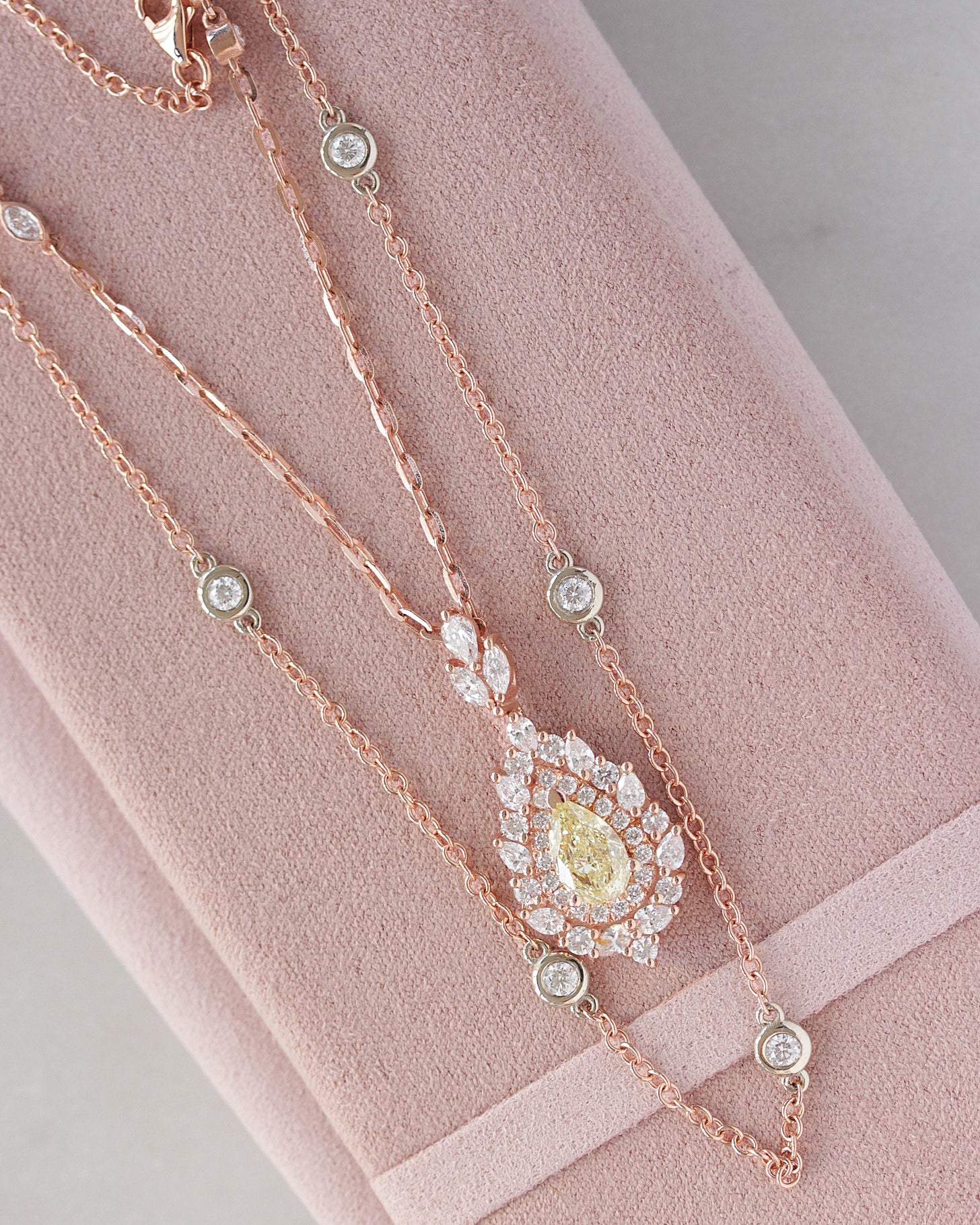 Pear Canary Yellow Diamond Double Halo Pendant Necklace, High Jewelry - Victoria
