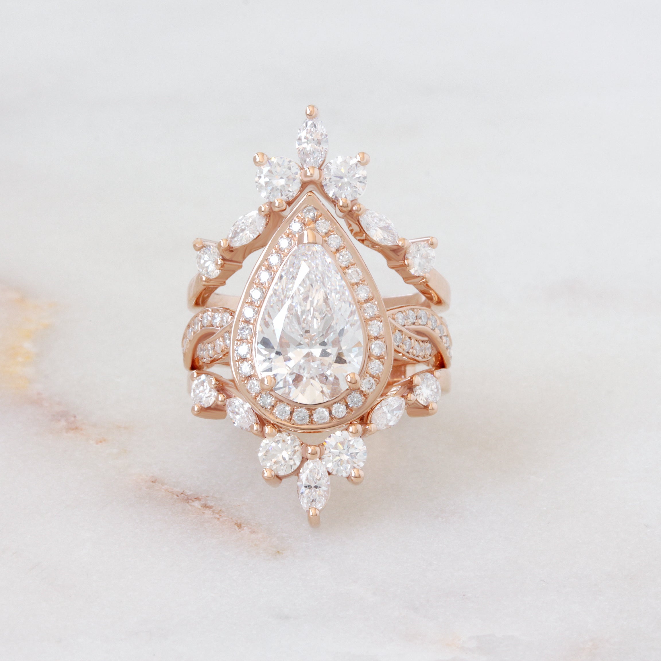2 carat Pear Diamond Infinity Twist Shank Engagement Ring & Diamond Ring guard "Zeus" ♥