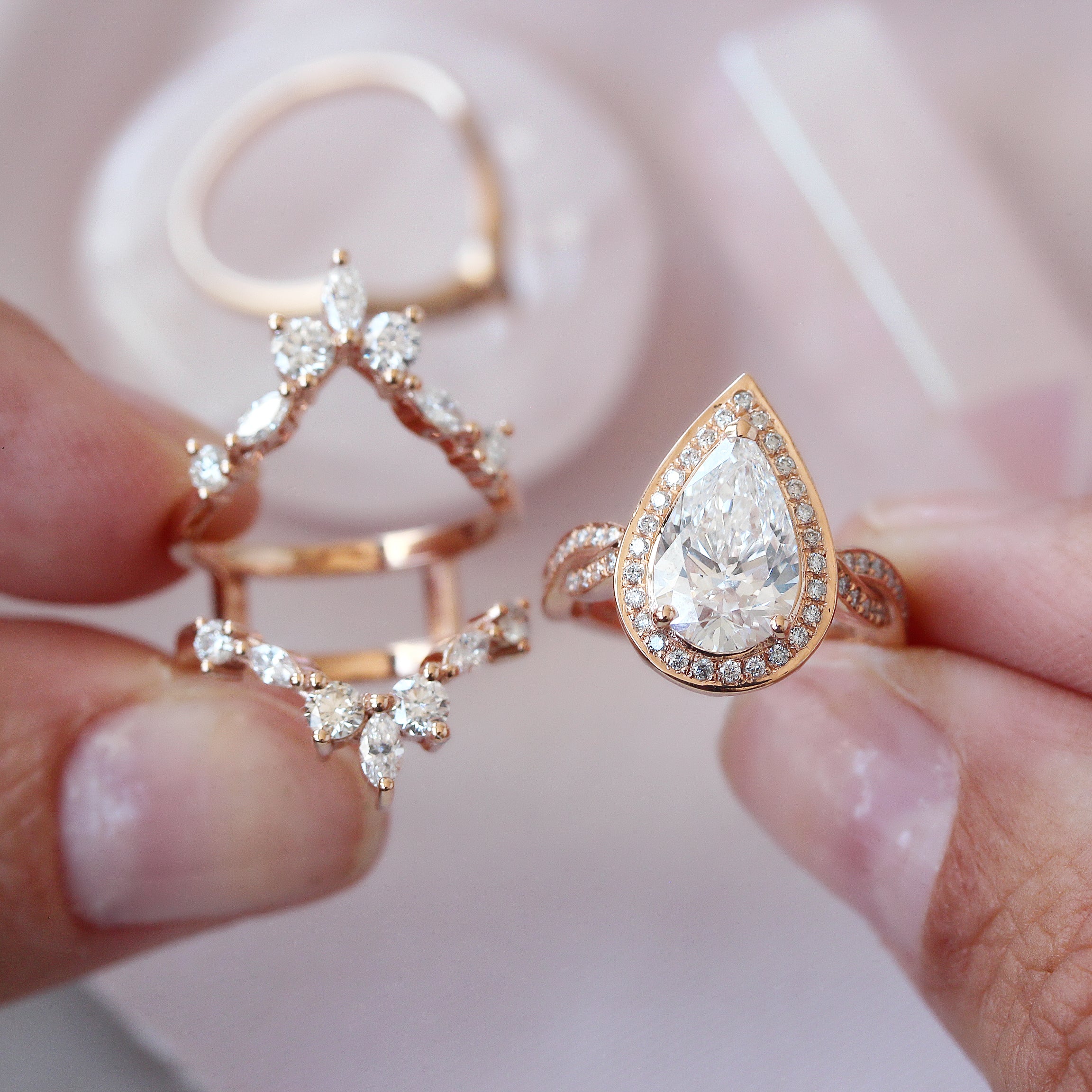2 carat Pear Diamond Infinity Twist Shank Engagement Ring & Diamond Ring guard "Zeus" ♥