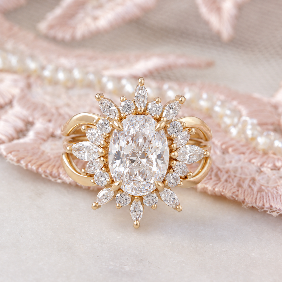 2.5CT Oval Diamond Unique Engagement Ring, Athena &  Athena's Crowns
