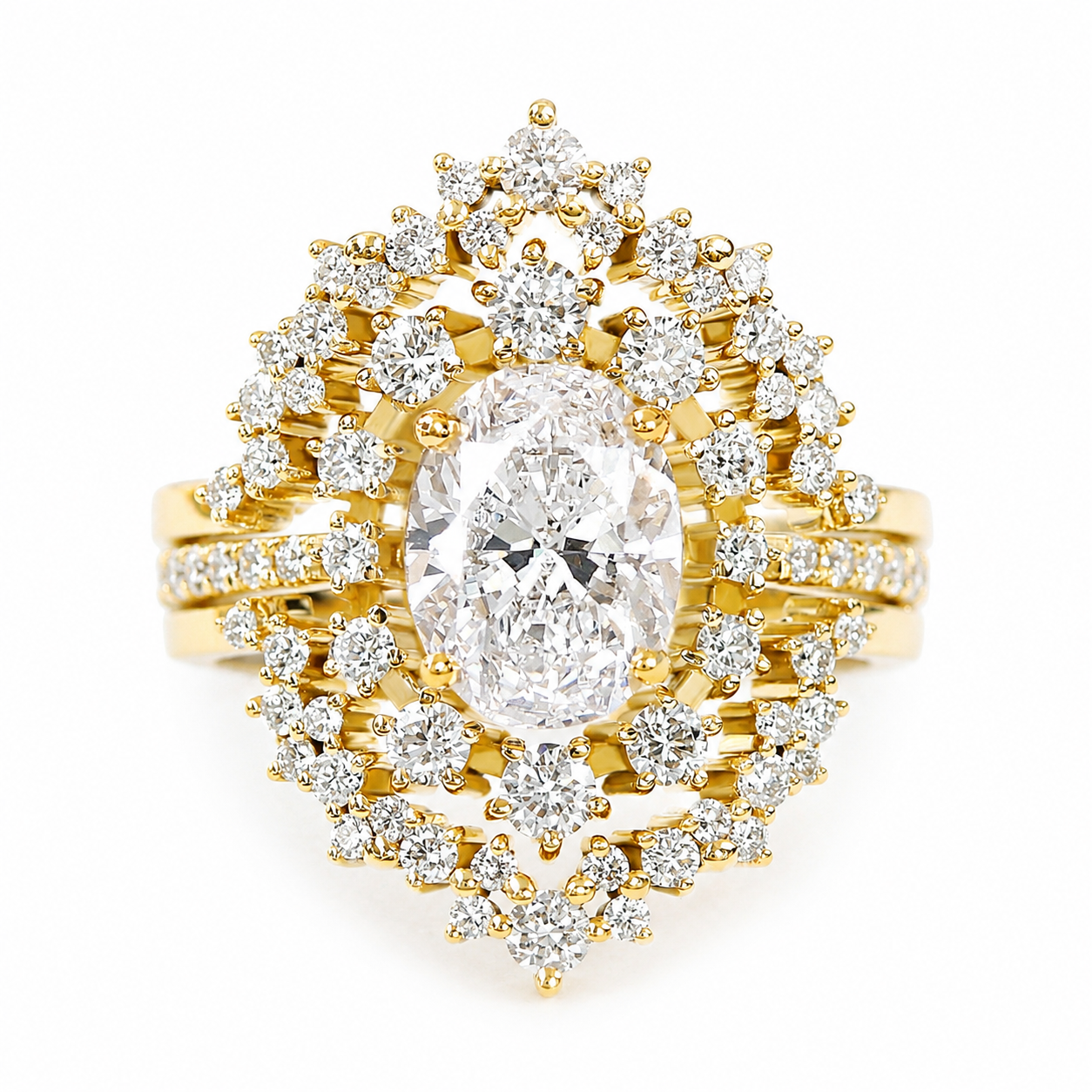 Oval Lab Diamond Halo Unique Wedding Three Ring set - Glory