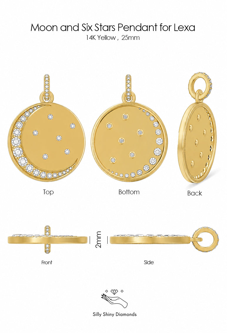 Private Listing for Lexa- 25mm Diamond Crescent Moon & SIx Stars Pendant