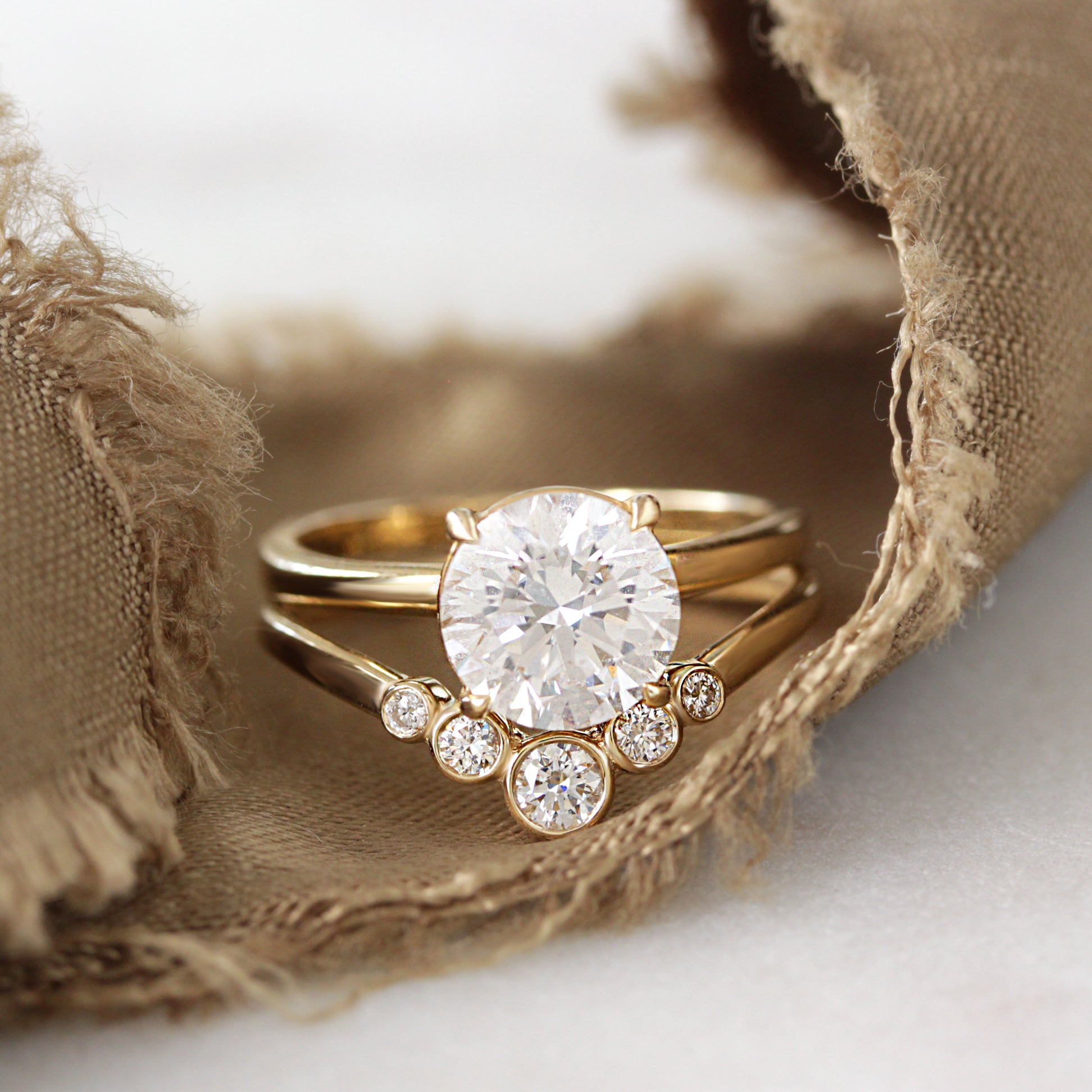 2 Carat Lab Diamond Simple Solitaire Ring and Matching Nesting Ring