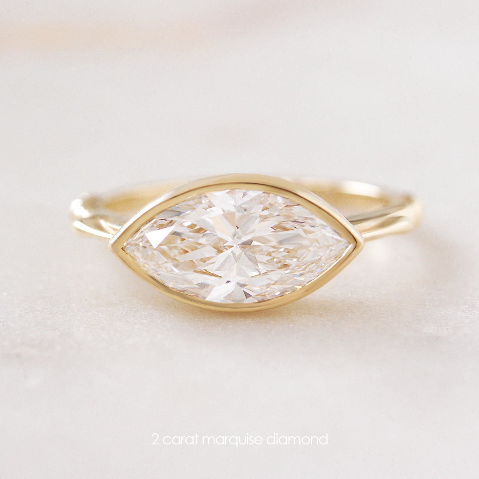 2 Carat Marquise Diamond Bezel Set East West Modern Engagement Ring, 2 carat diamond, marquise diamond, bezel set, east west diamond ring,  solitaire diamond ring, chunky, modern 