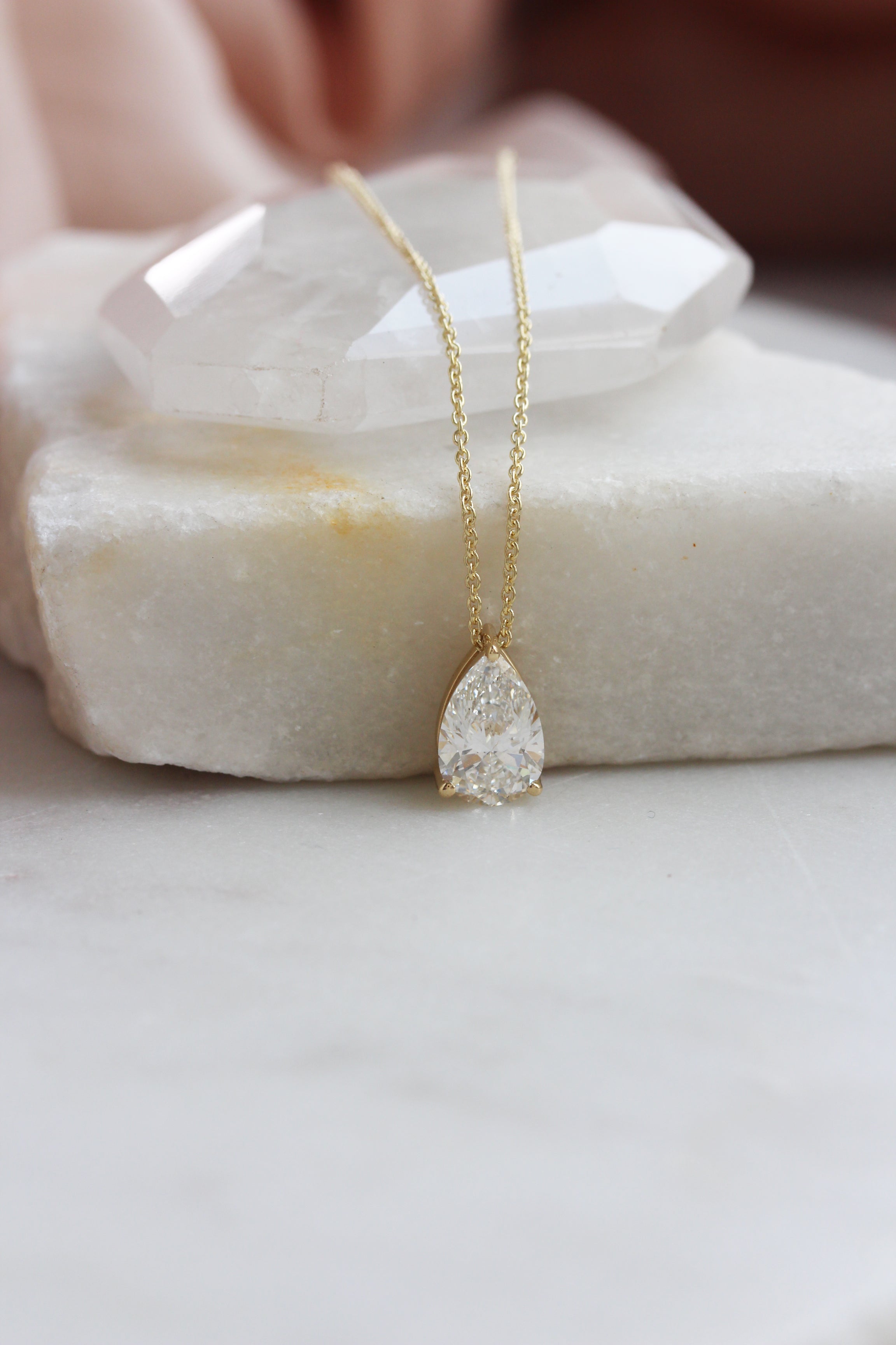 2CT Pear Diamond Prong Setting Solitaire Pendant Necklace Arya