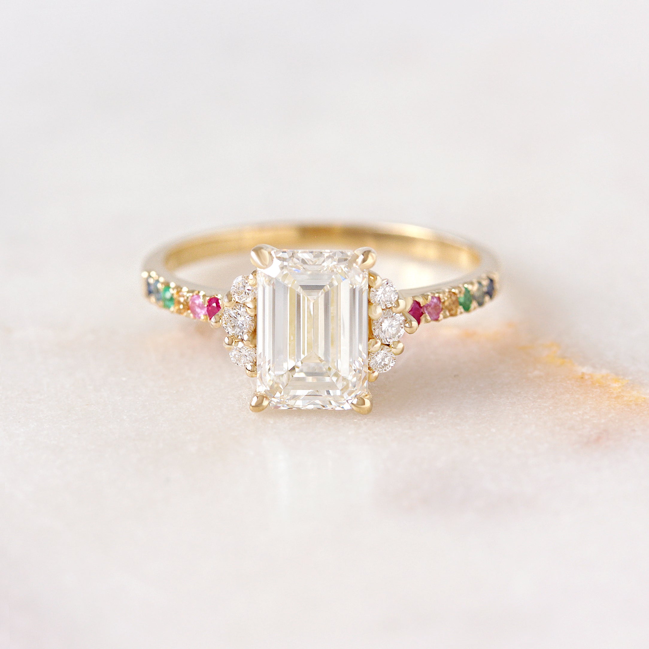 Rainbow Engagement Ring 2CT Emerald Cut Diamond - Parvati