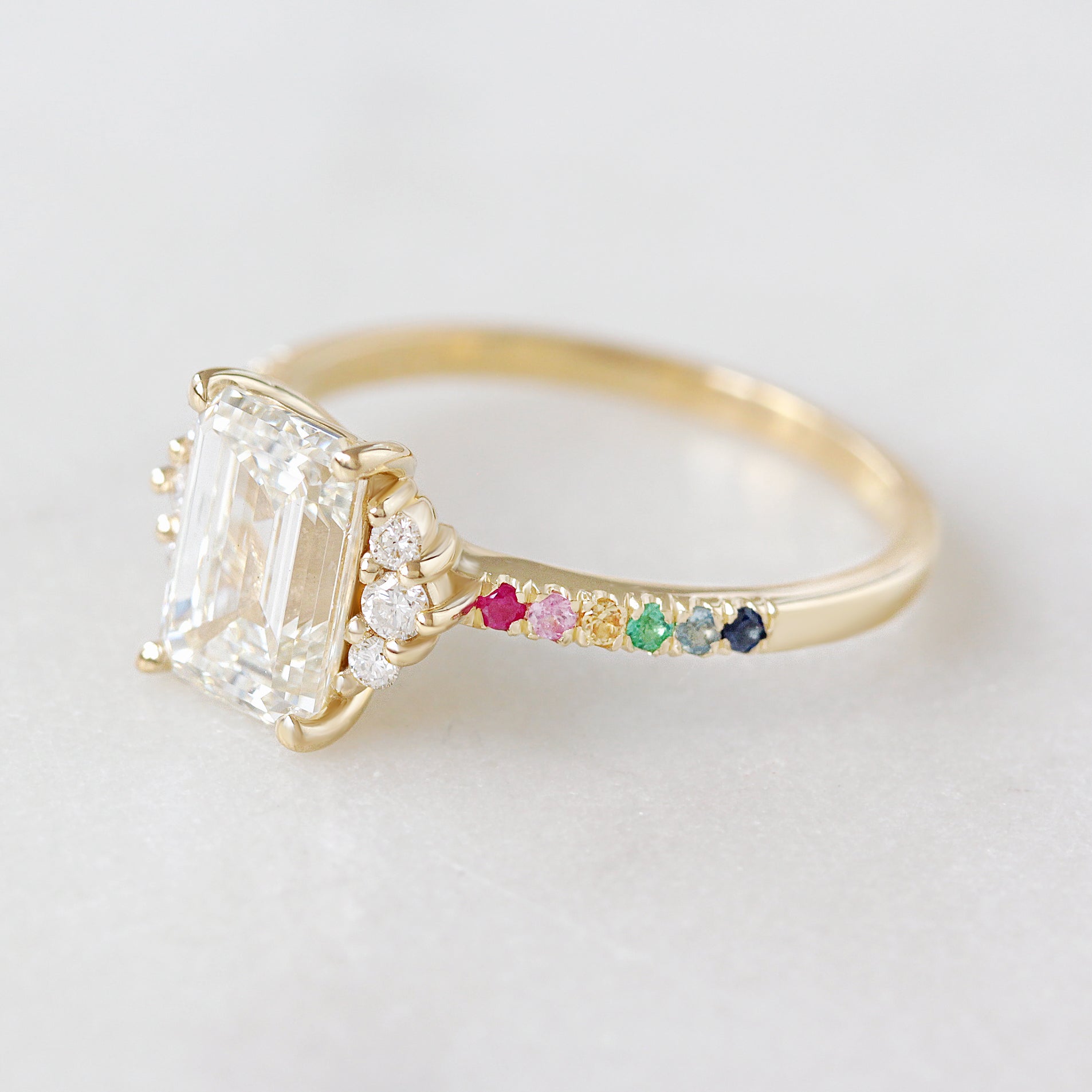 Rainbow Engagement Ring 2CT Emerald Cut Diamond - Parvati