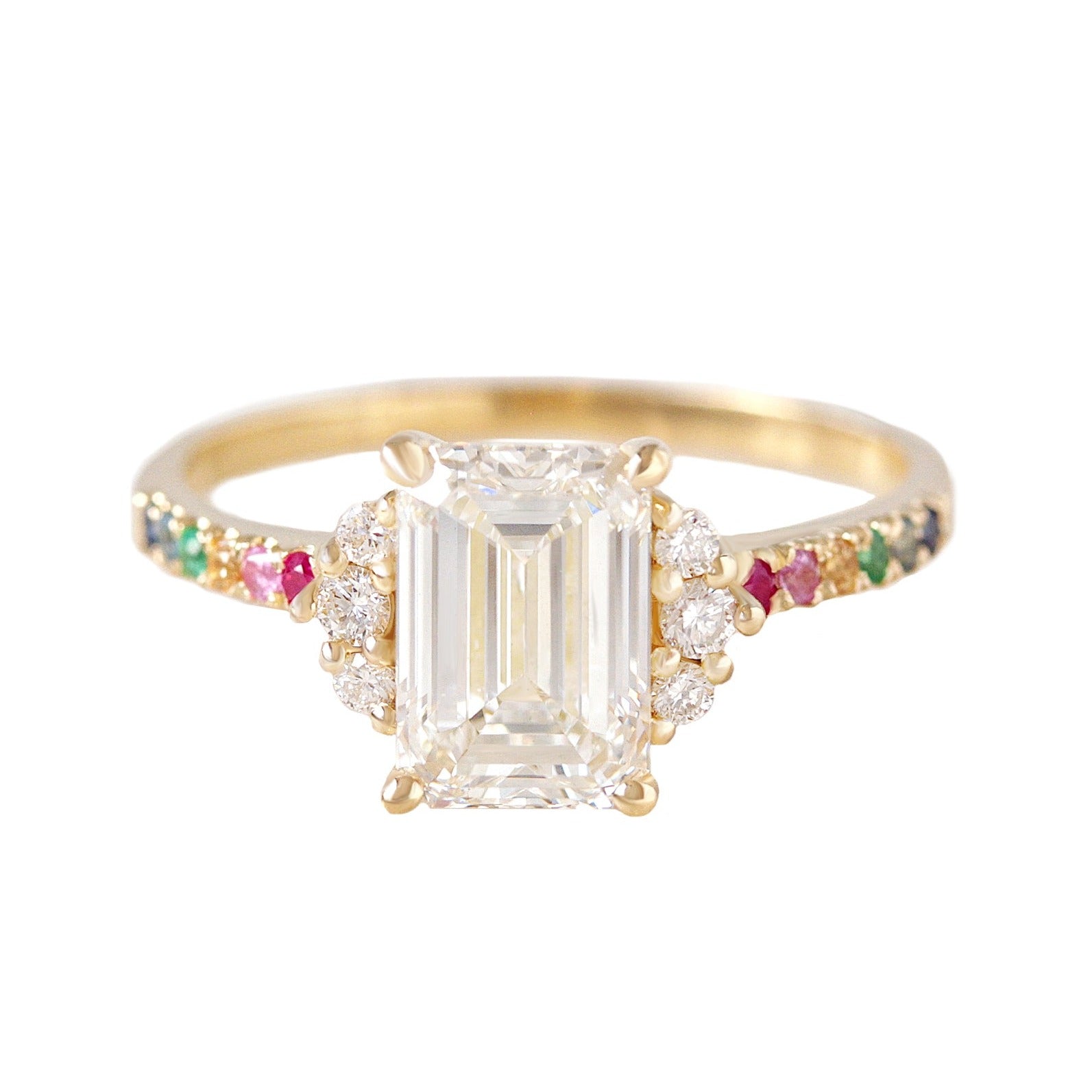 Rainbow Engagement Ring 2CT Emerald Cut Diamond - Parvati