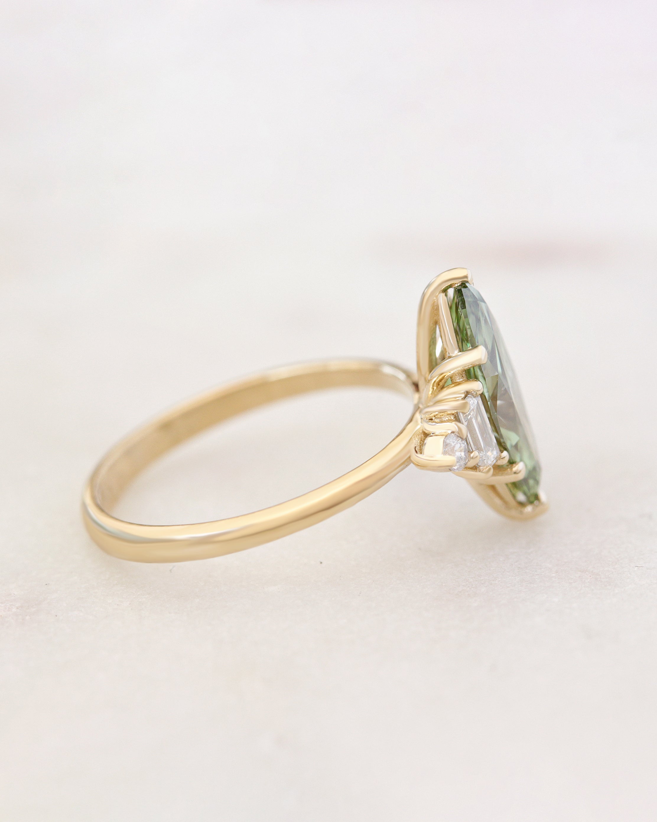 2 Carat Marquise Green Lab Diamond, Five Stone Engagement Ring Angela