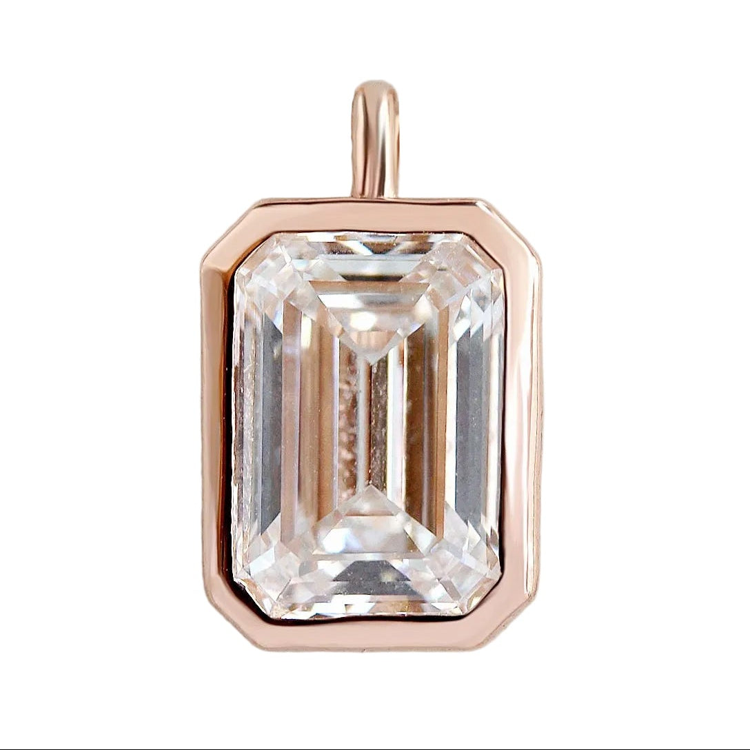 2ct Emerald Cut Lab Grown Diamond Bezel Set Pendant Necklace, bezet setting, emerald cut diamond,pendant, modern, elegant, minimal, confortable, low profile.
