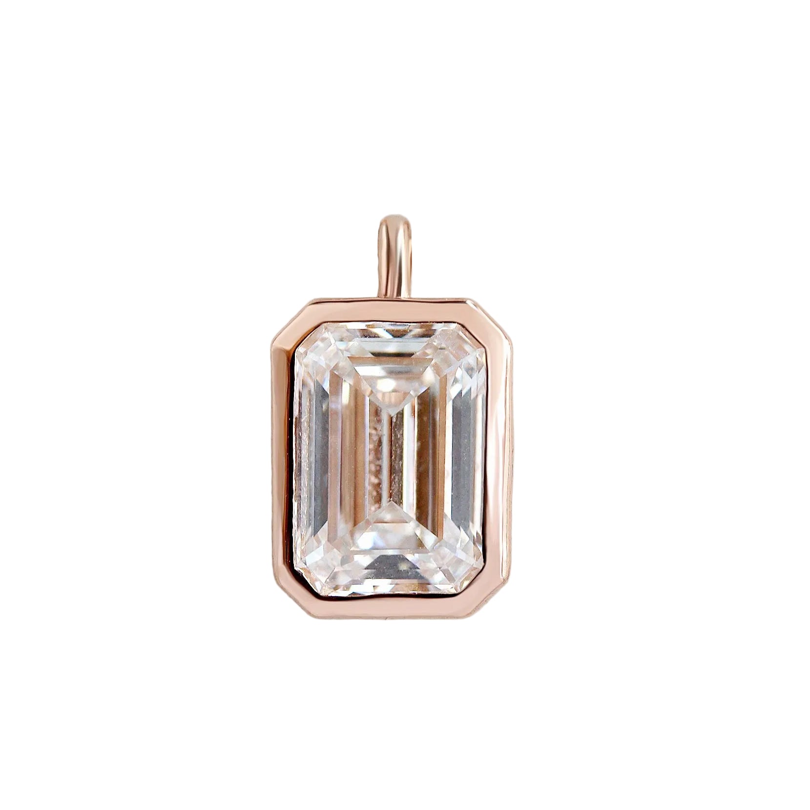 2ct Emerald Cut Lab Grown Diamond Bezel Set Pendant Necklace, bezet setting, emerald cut diamond,pendant, modern, elegant, minimal, confortable, low profile.