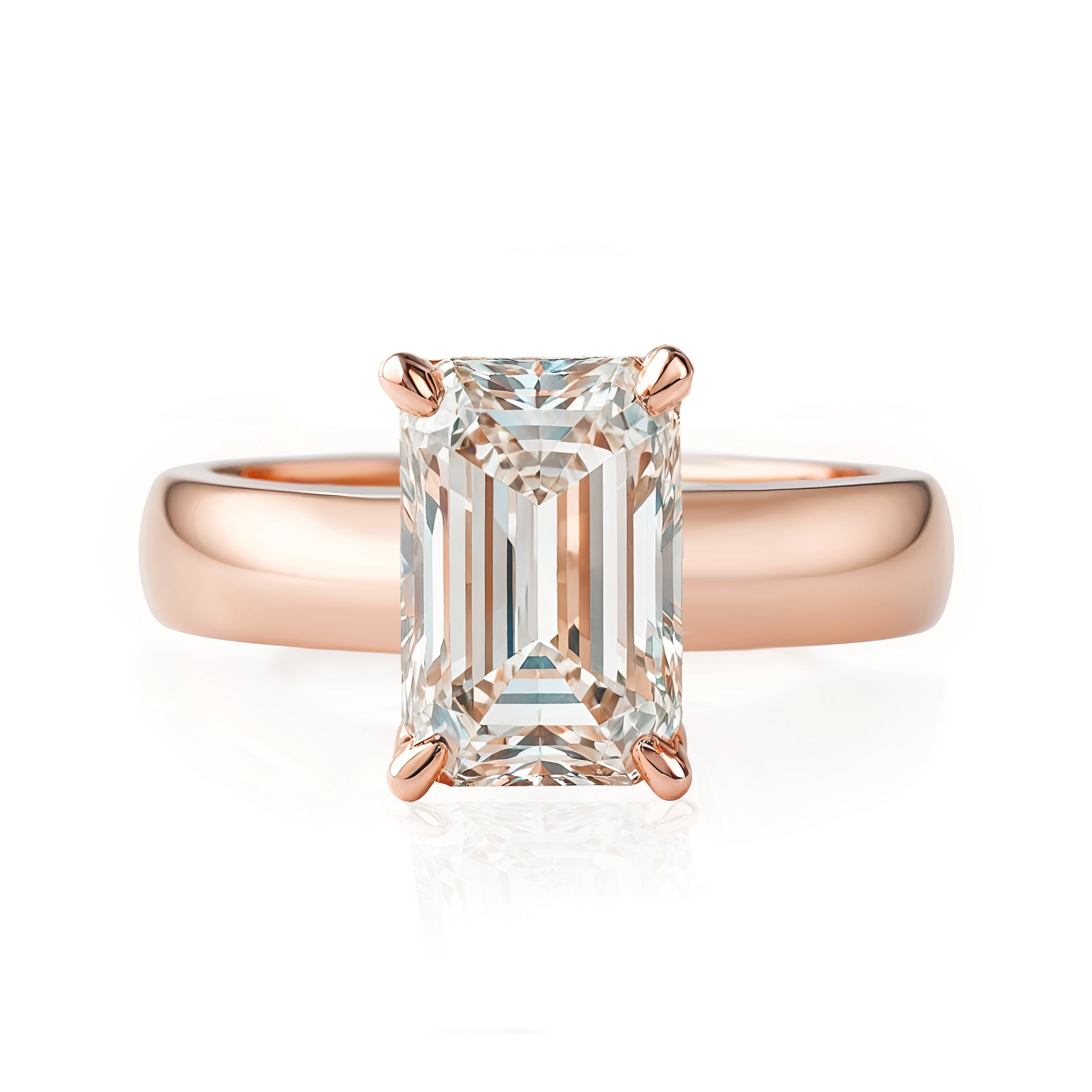 Wide Band Emerald Cut Diamond Solitaire 4mm Band Engagement Ring Arya