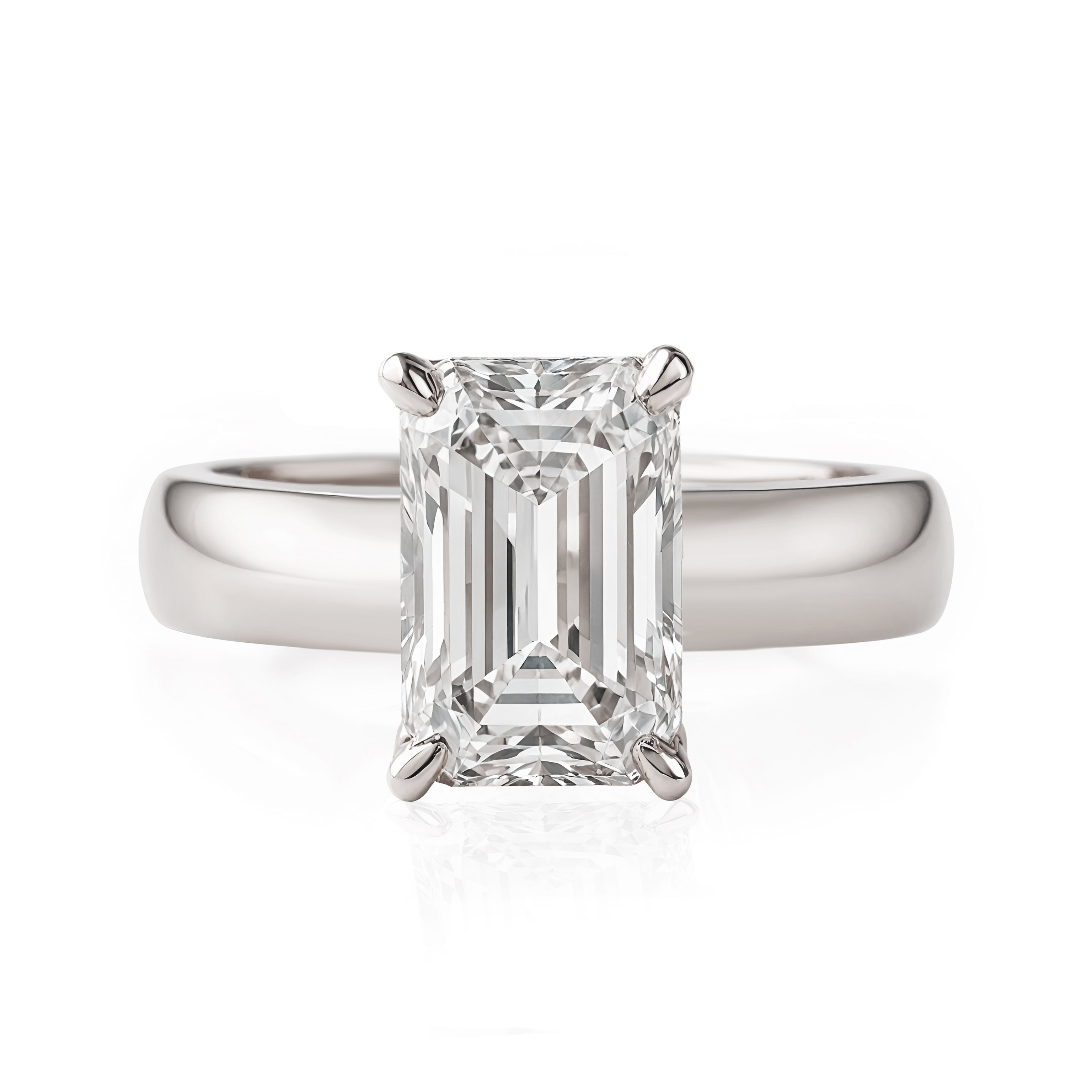 Wide Band Emerald Cut Diamond Solitaire 4mm Band Engagement Ring Arya