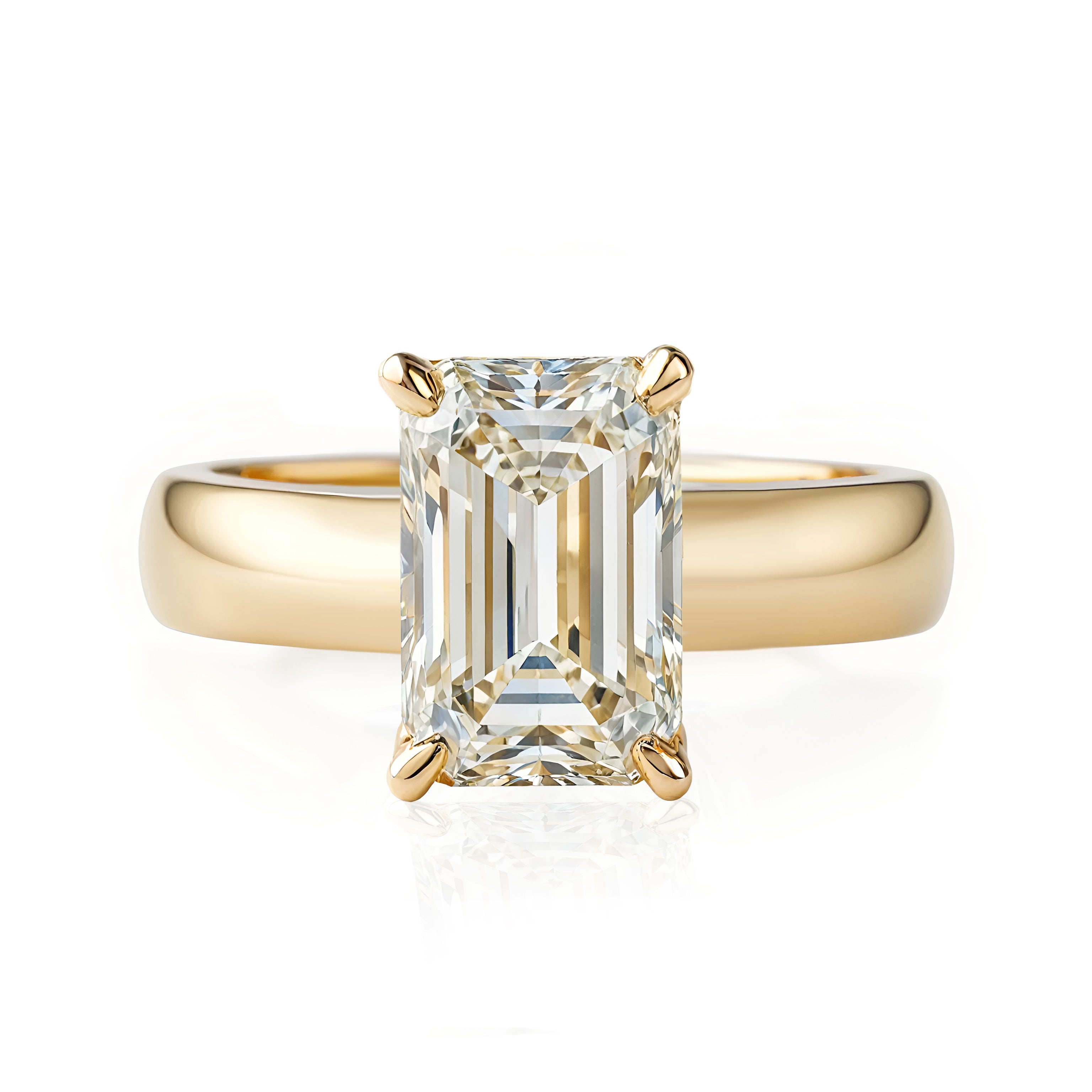 Wide Band Emerald Cut Diamond Solitaire 4mm Band Engagement Ring Arya