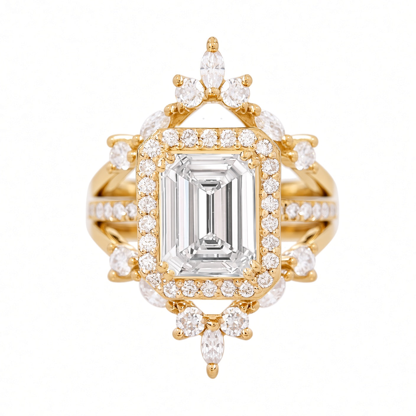 Emerald Cut Diamond & Diamond Halo Bridal Ring Set .  Naomi
