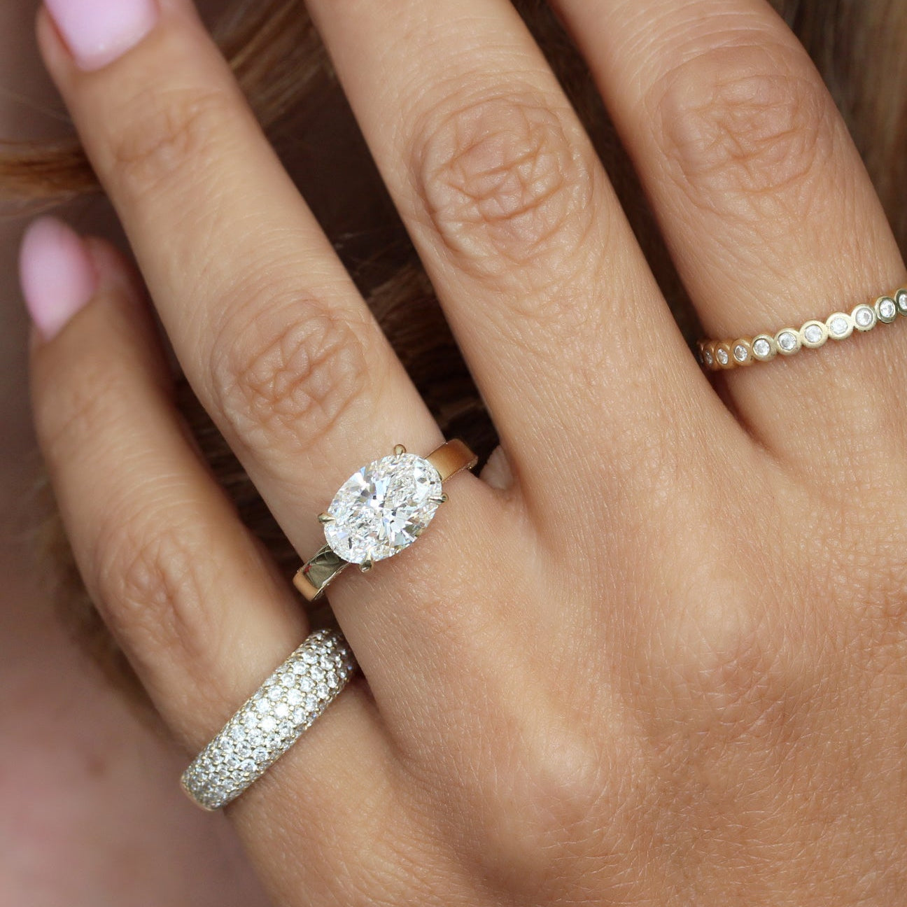 3CT Oval Lab Diamond East West Engagement Ring – Low Profile with Surprise Hidden Eternity Band, 3ct oval lab diamond set East west, low profile, surprise and hidden eternity engagement ring