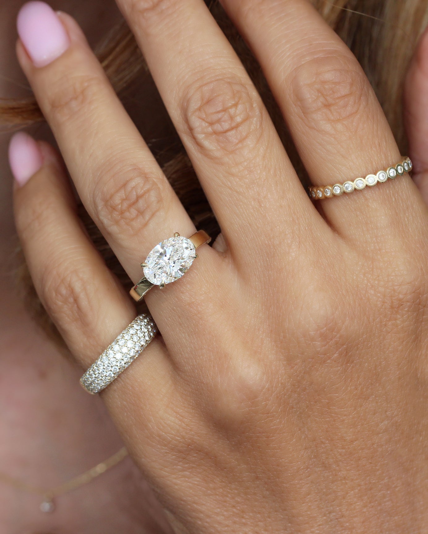 3CT Oval Lab Diamond East West Engagement Ring – Low Profile with Surprise Hidden Eternity Band, 3ct oval lab diamond set East west, low profile, surprise and hidden eternity engagement ring