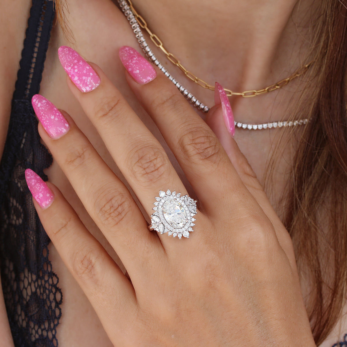 Oval Diamond Double Halo Engagement Ring , Monaco