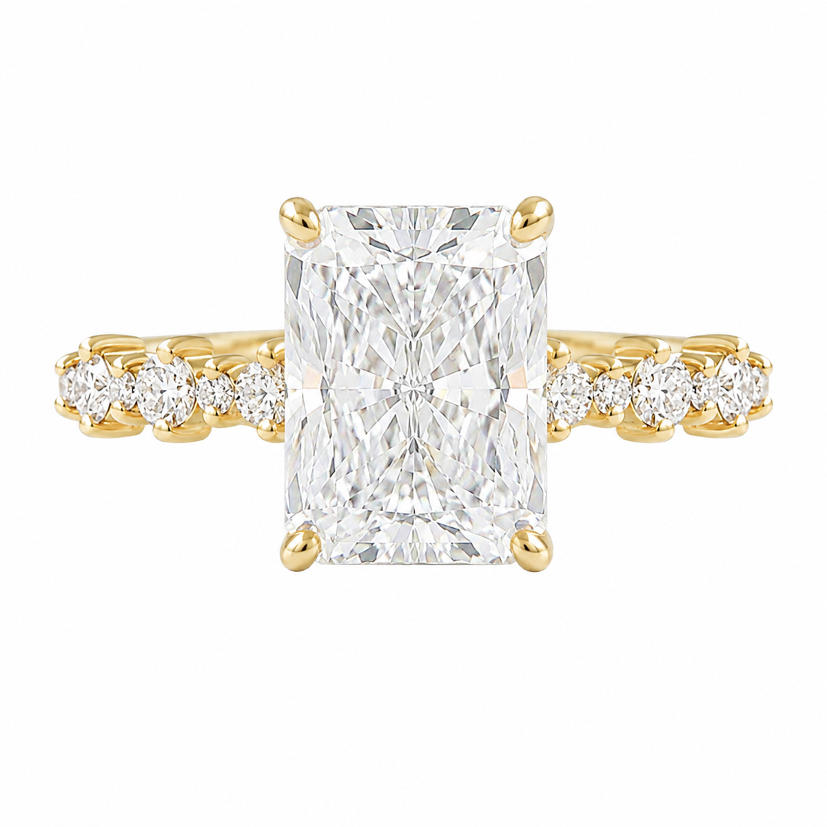 Emerald Cut / Radiant Cut Diamond Dots Band Classic Engagement Ring - Margo