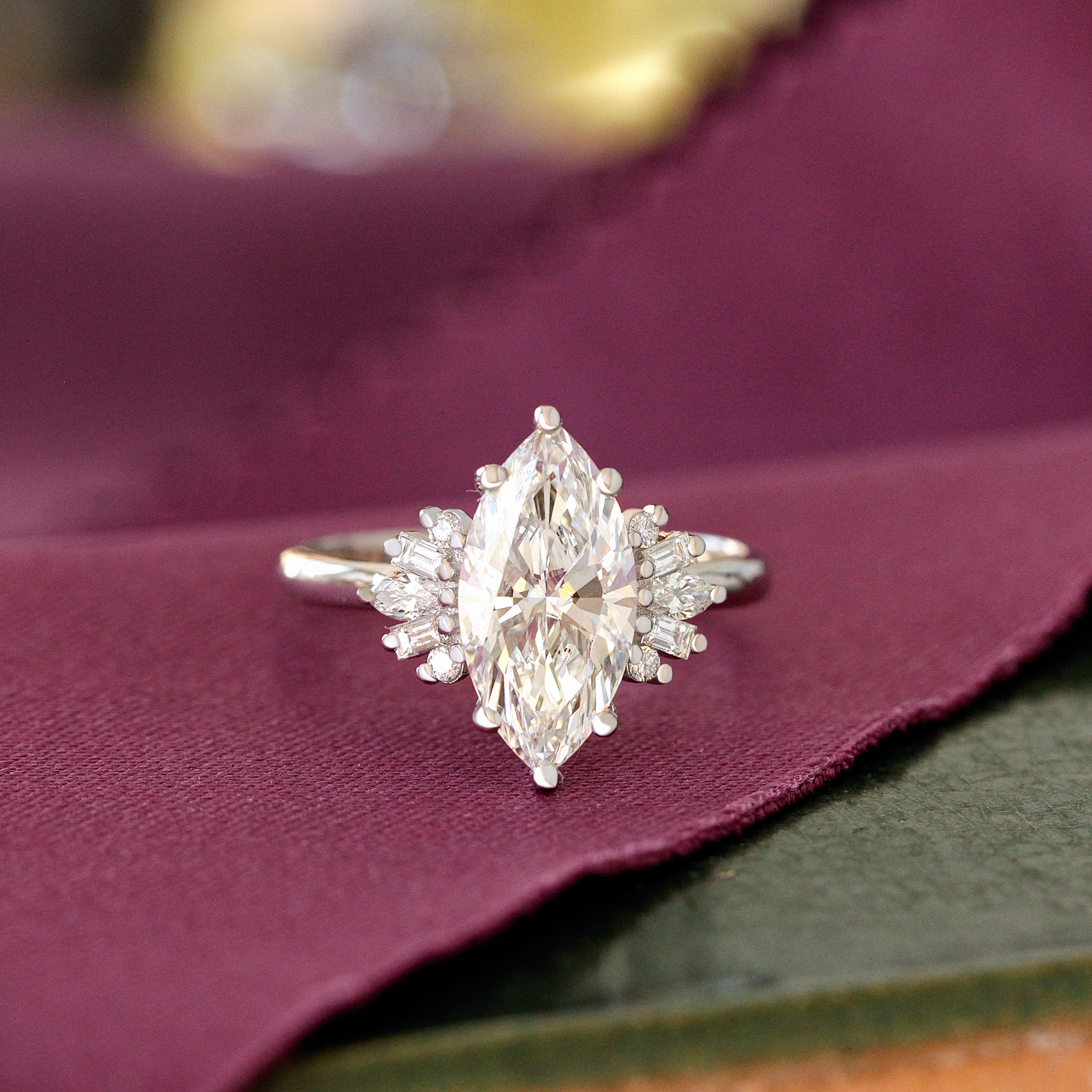 3 Carat Marquise Lab Diamond Modern Engagement Ring