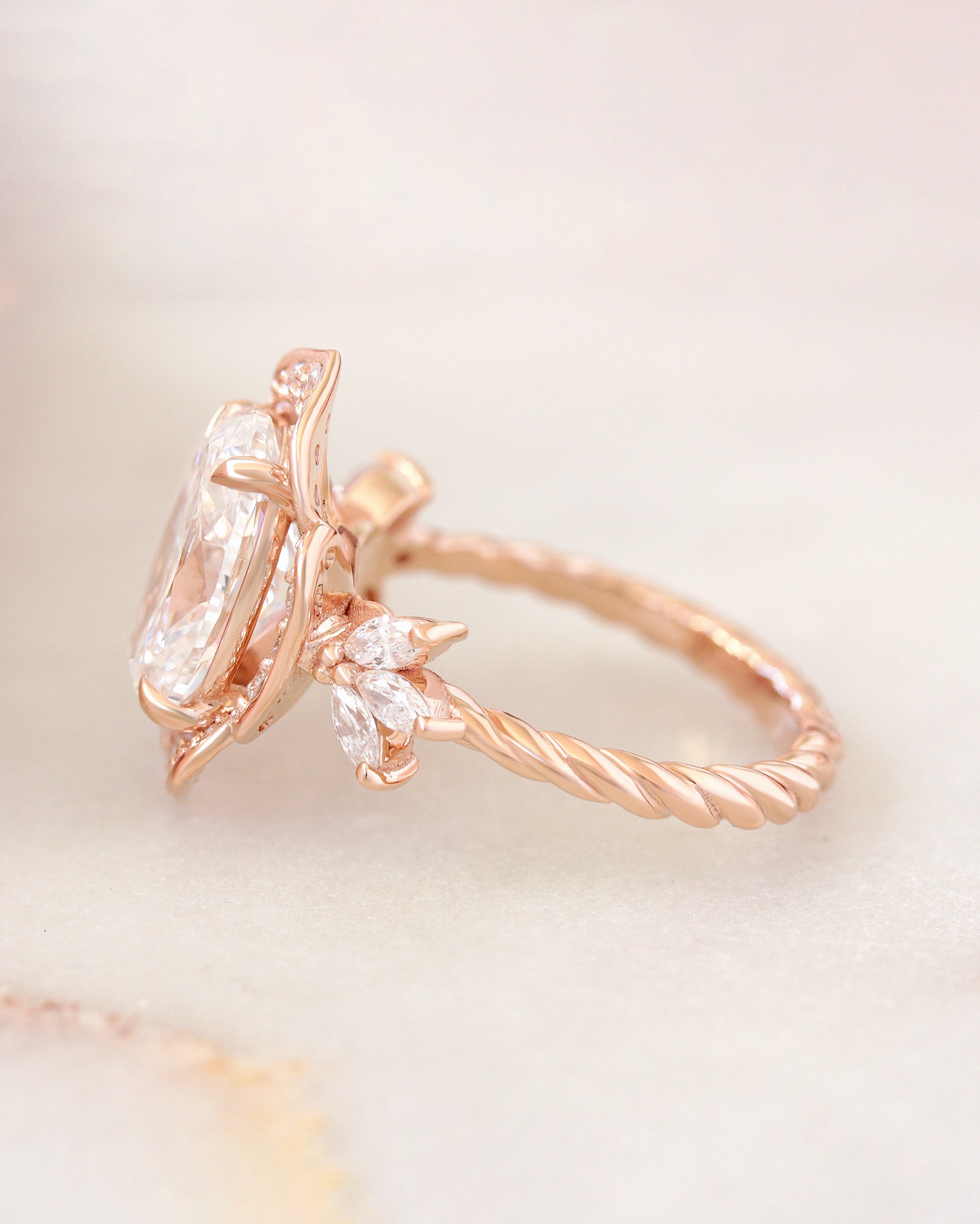 3 Carat Oval Lab Diamond Flower Engagement Ring, Cemellia,  flower engagement ring, birthflower ring 