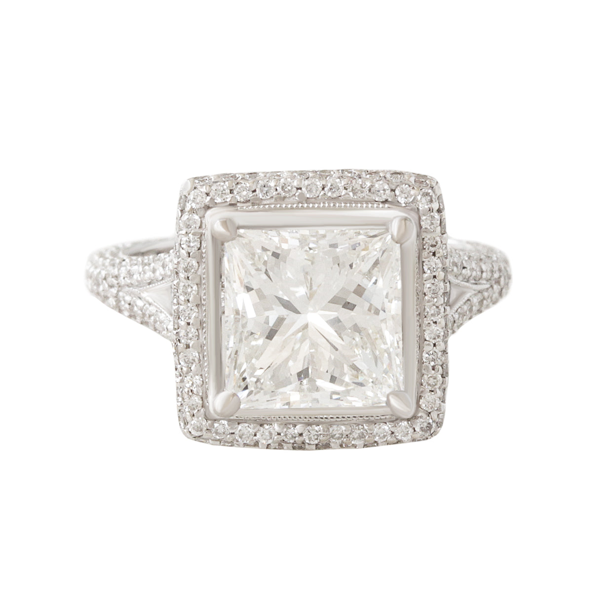 3CT Princess Cut Diamond Pave Halo, engagement ring and pendant, GIA certified.