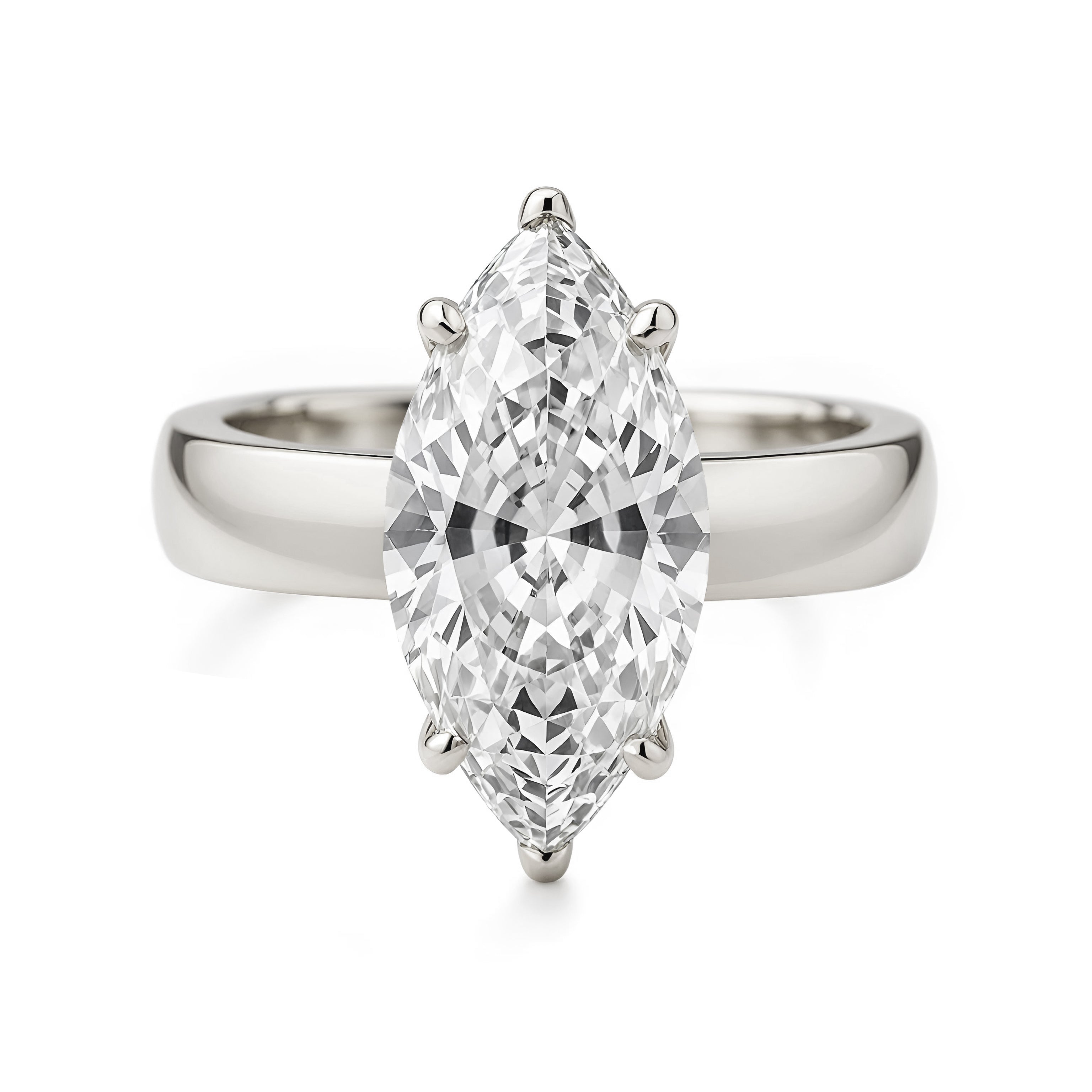 Wide Band Marquise Diamond Solitaire 4mm Band Engagement Ring white gold
