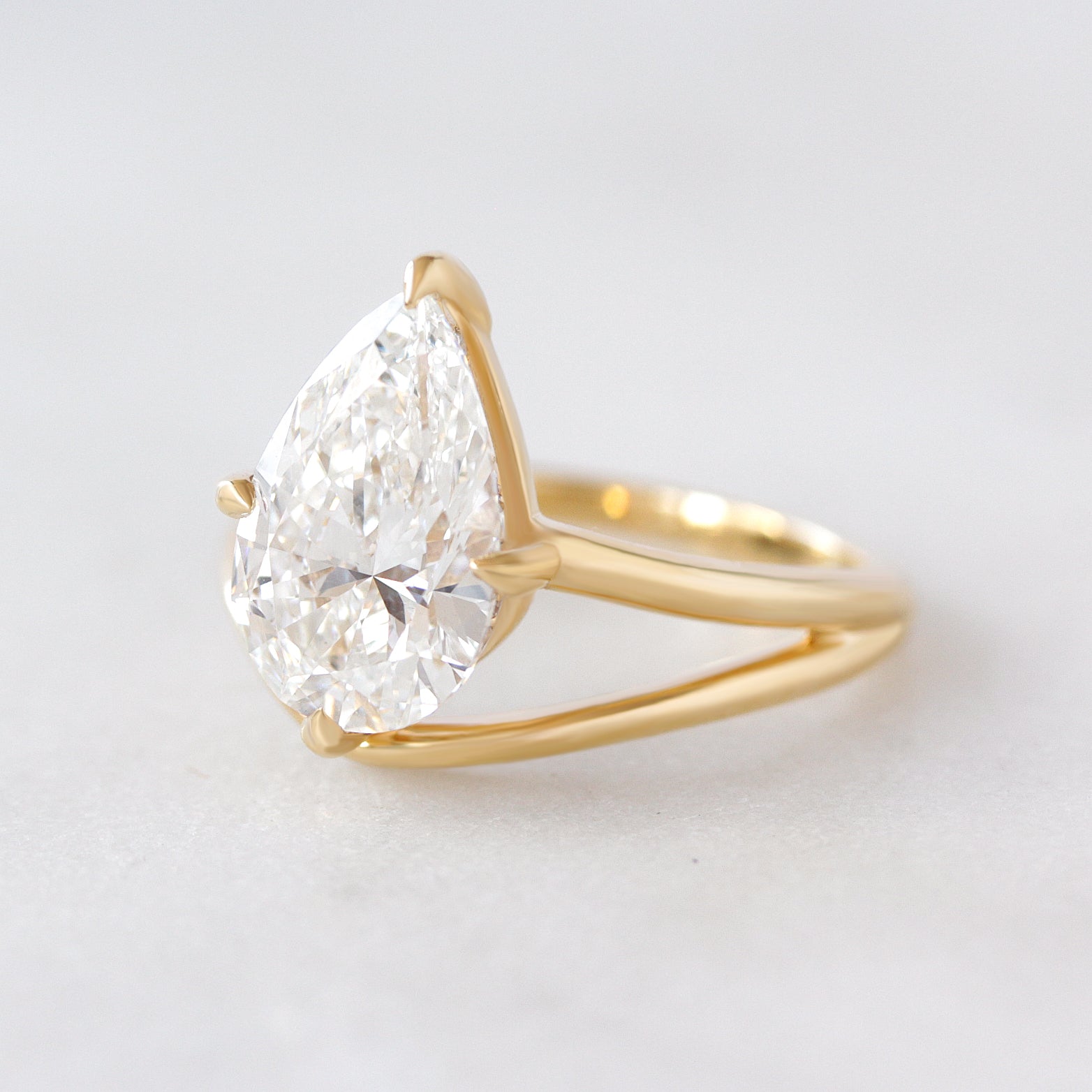 3 Carat Pear Shaped Diamond Engagement Ring with Hidden Halo - Minimalist Modern Solitaire Band - Jadore