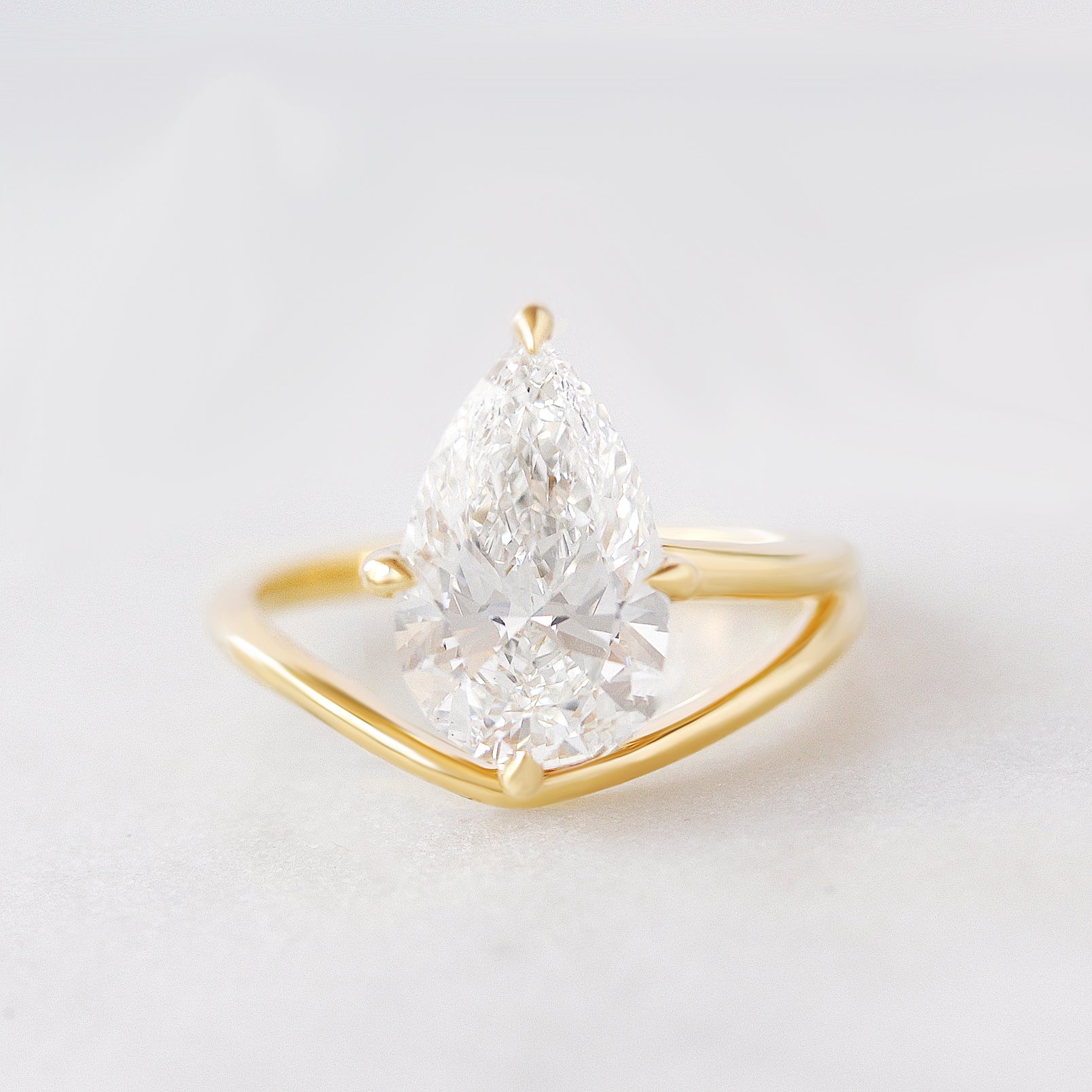 3 Carat Pear Shaped Diamond Engagement Ring with Hidden Halo - Minimalist Modern Solitaire Band - Jadore