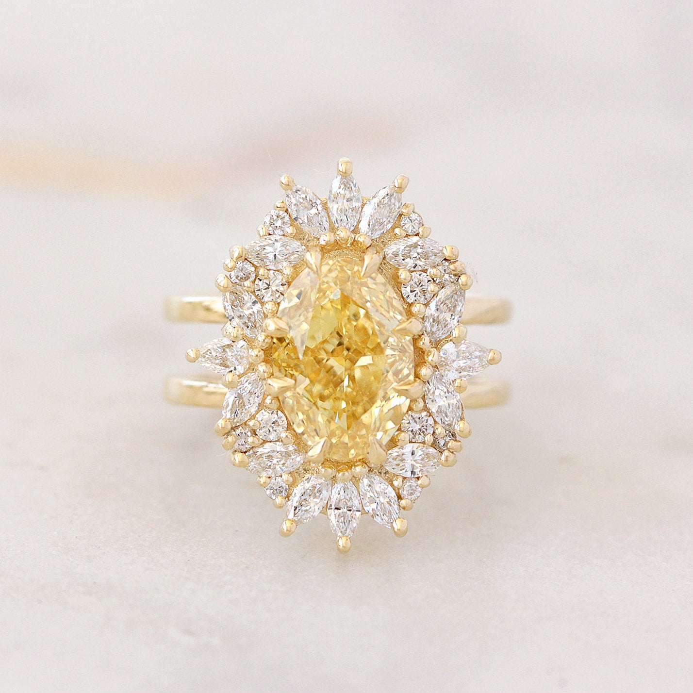3ct Oval Canary Yellow Lab Diamond Ballerina Statement Engagement Ring - Toscana, fancy color diamond ring, yellow diamond ring, canary diamond ring, 3ct oval diamond ring, lab grown diamond engagement ring, statement engagement ring, anniversary gift, ballerina ring