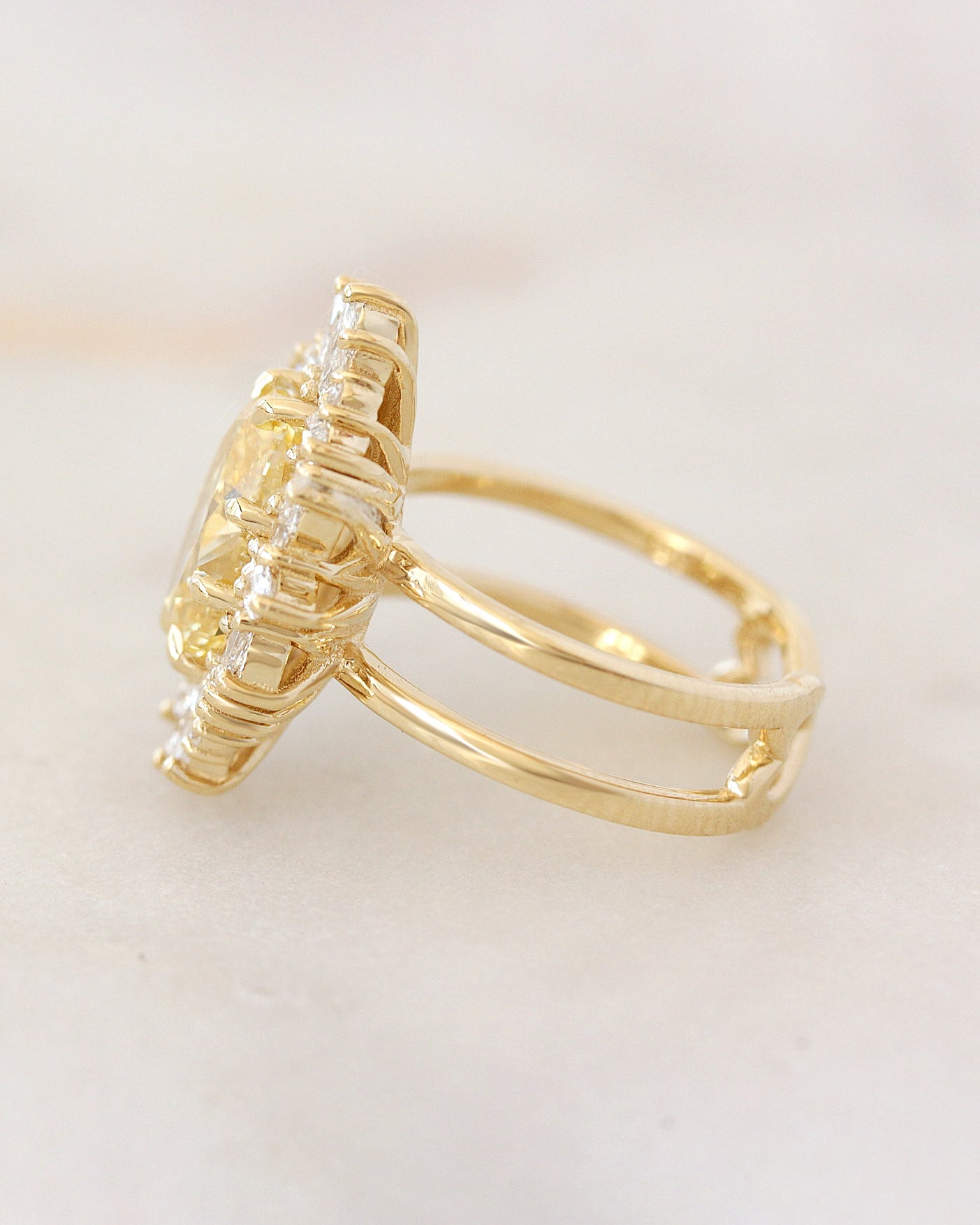 3ct Oval Canary Yellow Lab Diamond Ballerina Statement Engagement Ring - Toscana, fancy color diamond ring, yellow diamond ring, canary diamond ring, 3ct oval diamond ring, lab grown diamond engagement ring, statement engagement ring, anniversary gift, ballerina ring