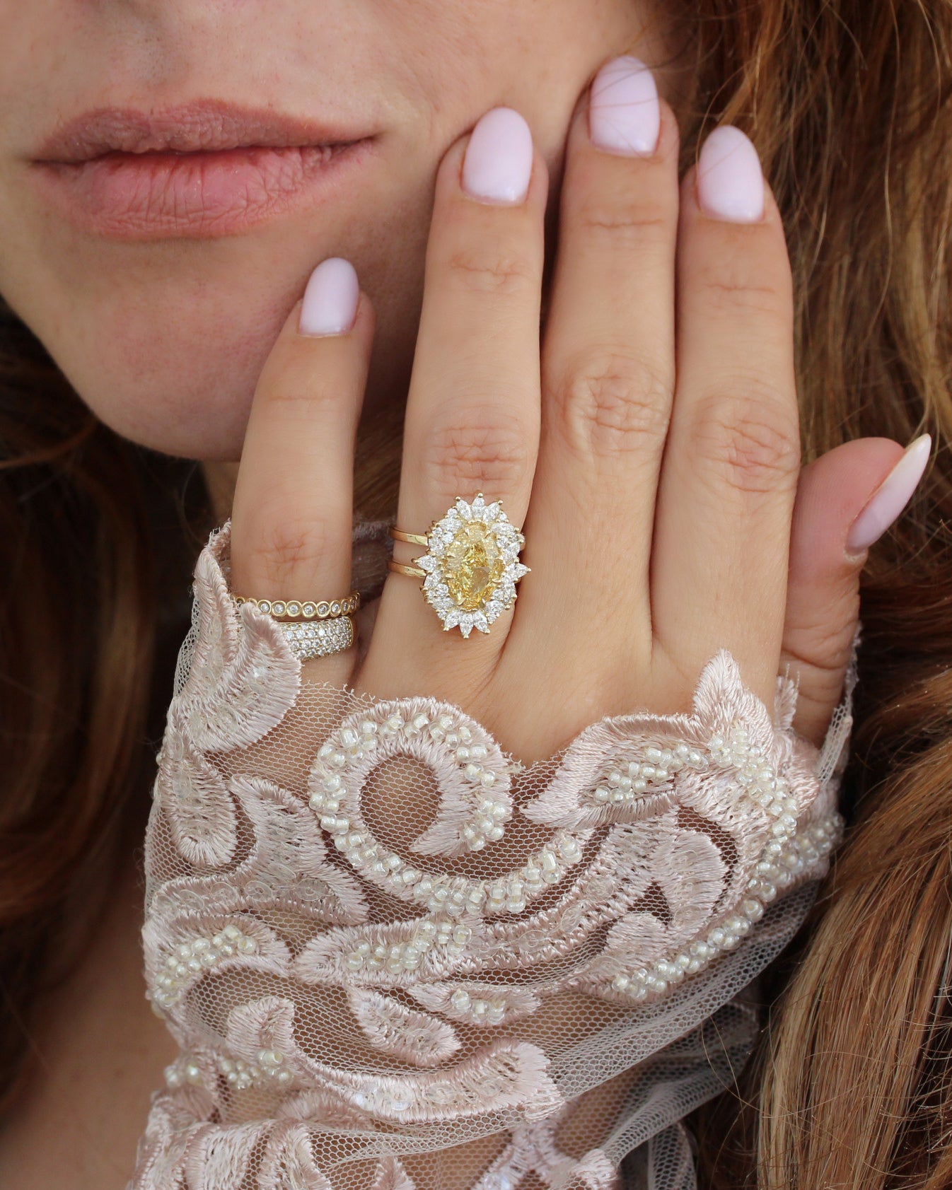 3ct Oval Canary Yellow Lab Diamond Ballerina Statement Engagement Ring - Toscana