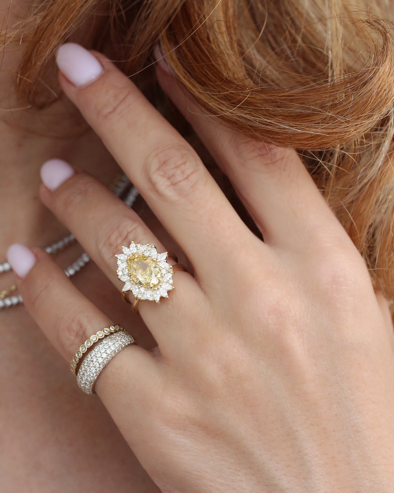 3ct Oval Canary Yellow Lab Diamond Ballerina Statement Engagement Ring - Toscana, fancy color diamond ring, yellow diamond ring, canary diamond ring, 3ct oval diamond ring, lab grown diamond engagement ring, statement engagement ring, anniversary gift, ballerina ring