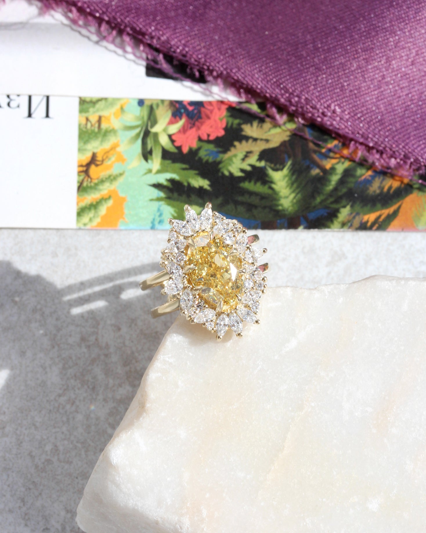 3ct Oval Canary Yellow Lab Diamond Ballerina Statement Engagement Ring - Toscana, fancy color diamond ring, yellow diamond ring, canary diamond ring, 3ct oval diamond ring, lab grown diamond engagement ring, statement engagement ring, anniversary gift, ballerina ring