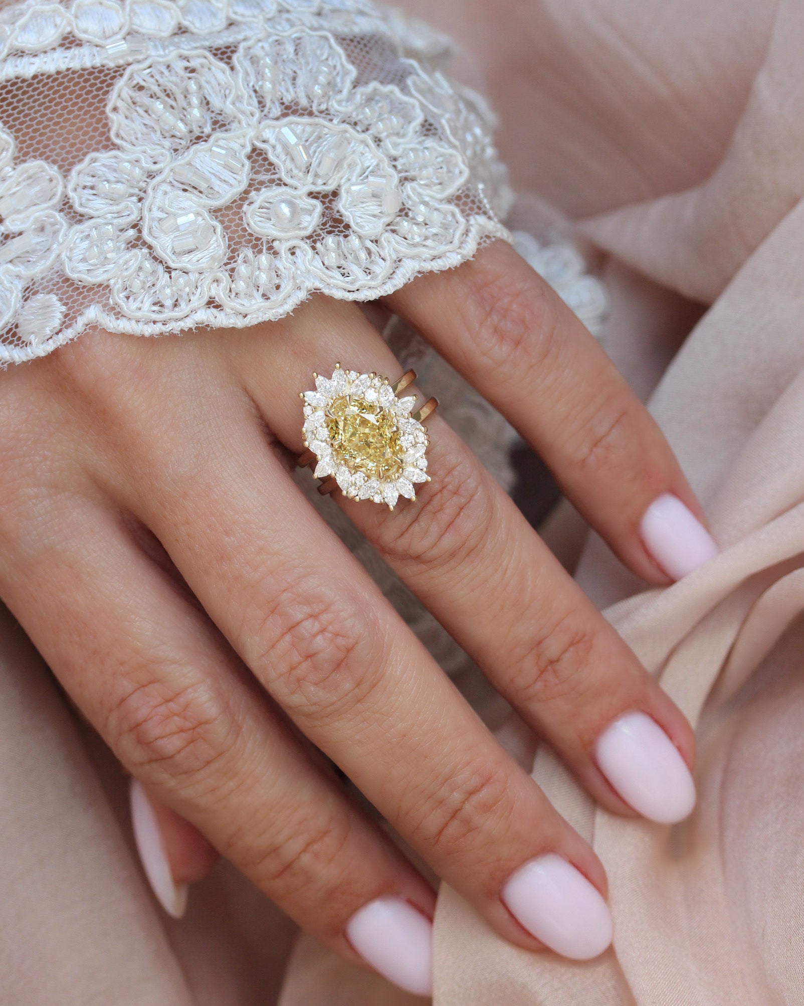 3ct Oval Canary Yellow Lab Diamond Ballerina Statement Engagement Ring - Toscana