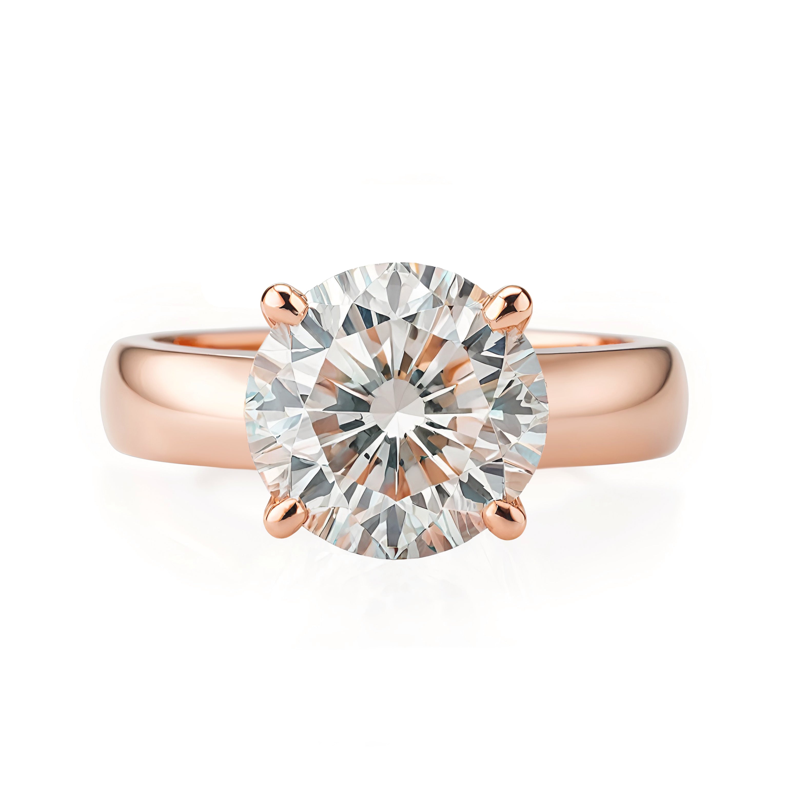 Round Diamond 1CT / 1.5CT / 2CT / 3CT / 4CT Solitaire 4mm Band Engagement Ring Arya