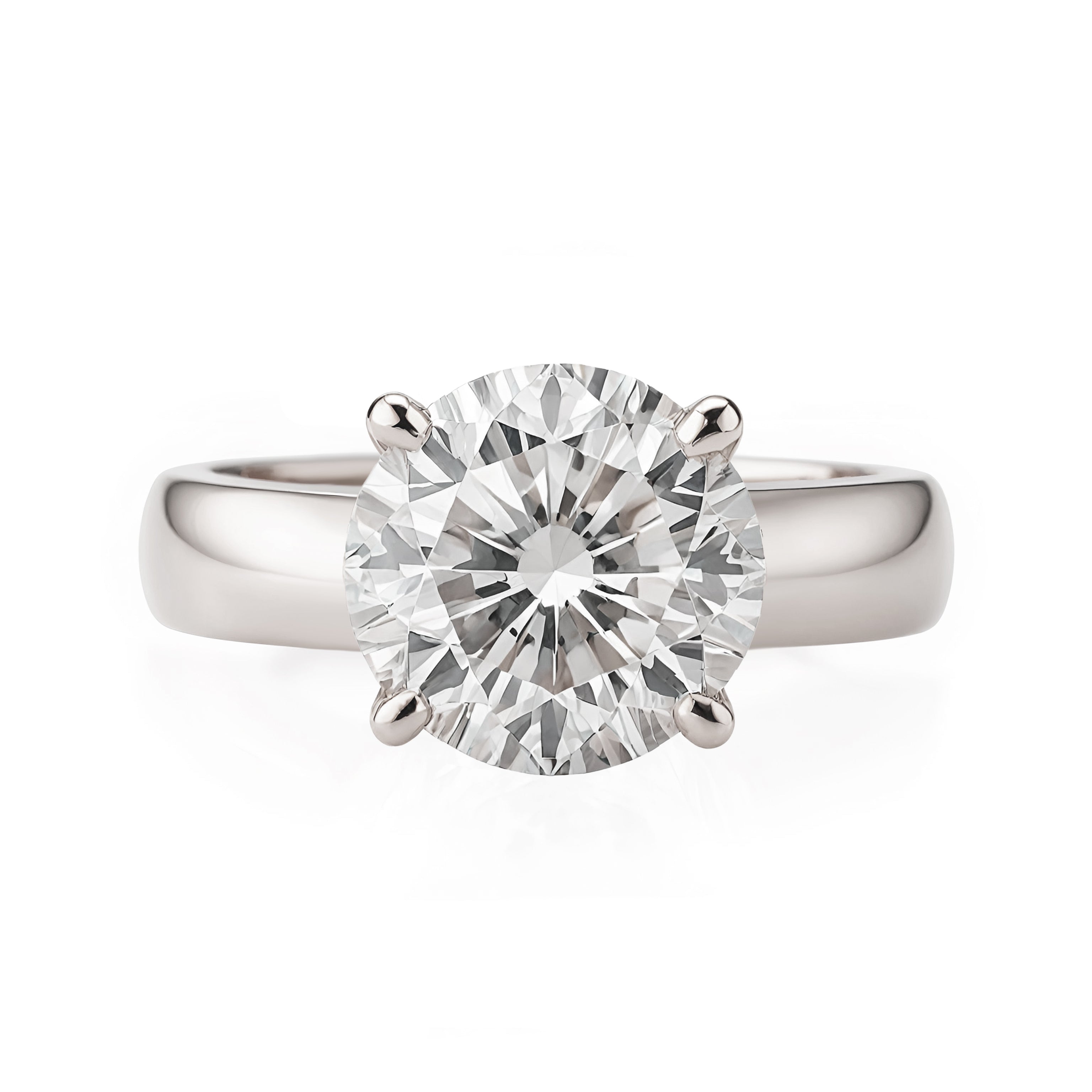 Round Diamond 1CT / 1.5CT / 2CT / 3CT / 4CT Solitaire 4mm Band Engagement Ring Arya