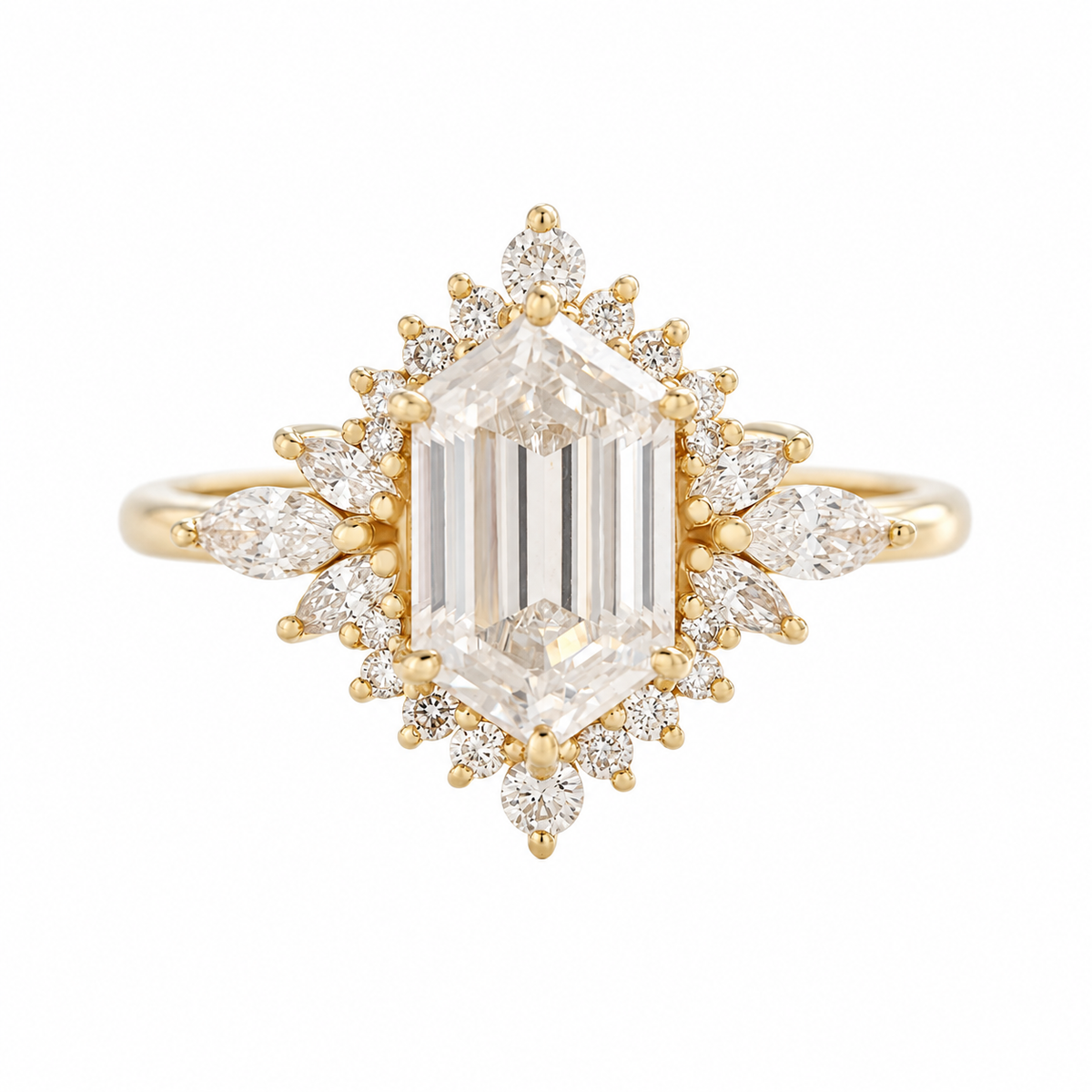 3 Carat Elongated Hexagon Lab Diamond Celestial Star Engagement Ring - Nora