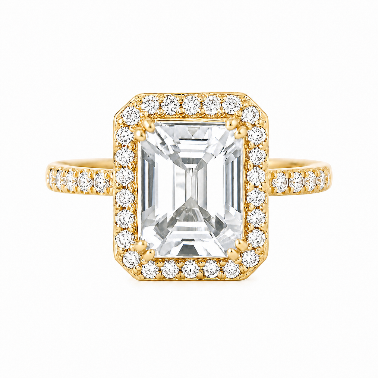 Emerald Cut Diamond & Diamond Halo Bridal Ring Set .  Naomi