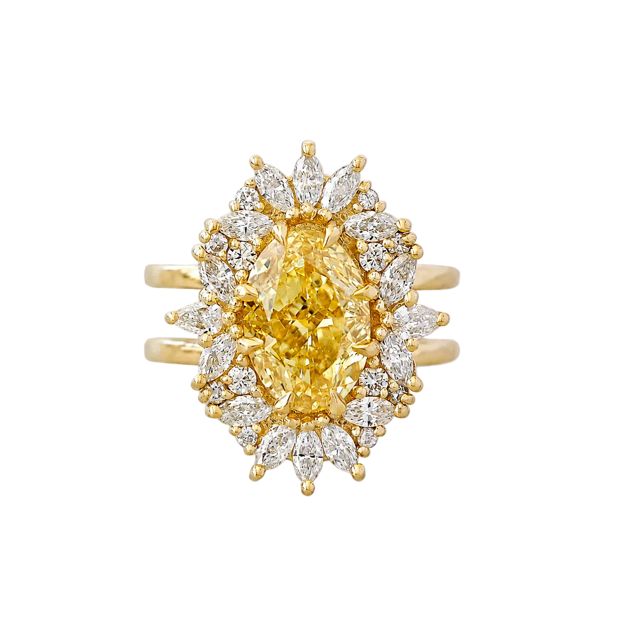 3ct oval fancy yellow diamond, unique diamond halo statement engagement ring 