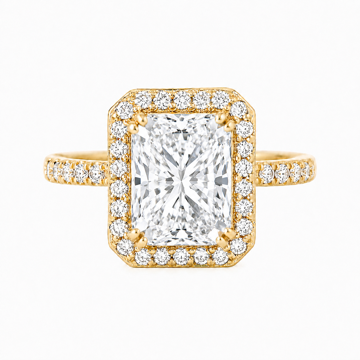 Emerald Cut Diamond & Diamond Halo Bridal Ring Set .  Naomi