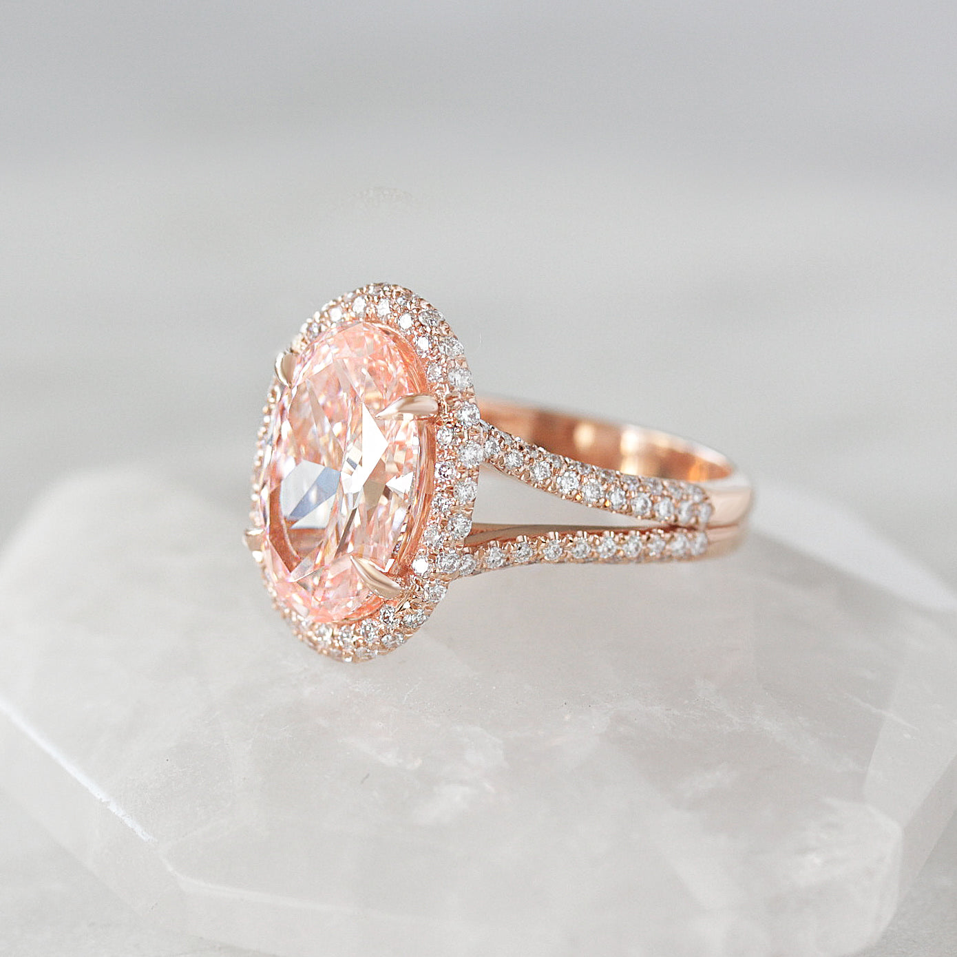 4.5ct Oval Pink Diamond Micro Pave Diamond Engagement Ring Petra