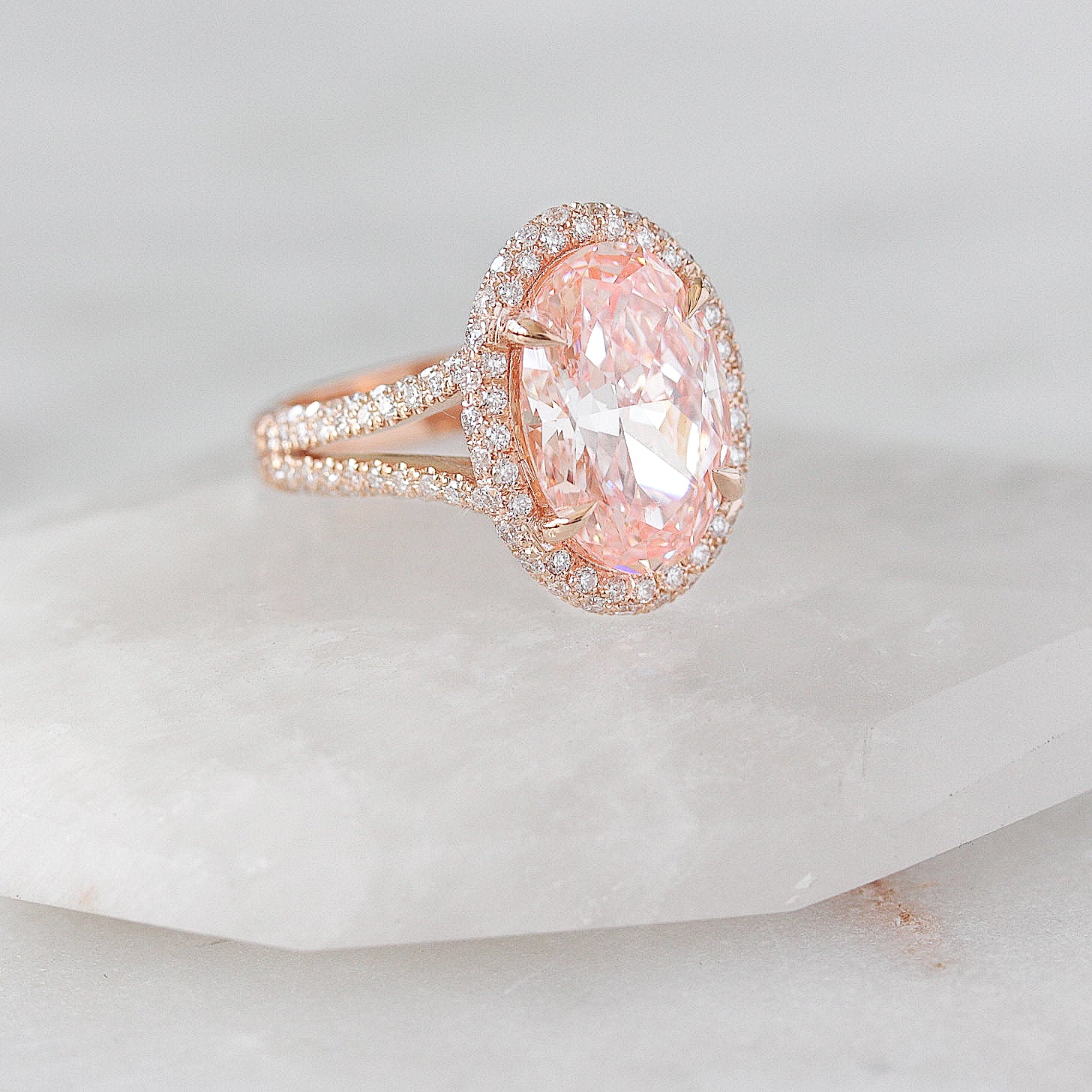 4.5ct Oval Pink Diamond Micro Pave Diamond Engagement Ring Petra, statement engagement ring 4.5ct pink oval diamond, double halo diamond ring,  high jewelry, luxury