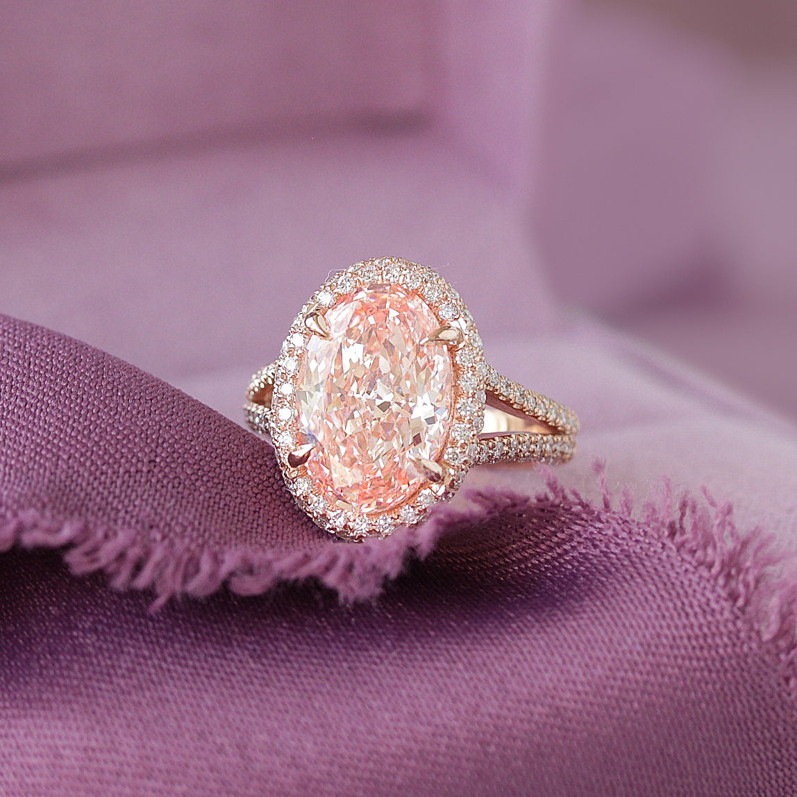 4.5ct Oval Pink Diamond Micro Pave Diamond Engagement Ring Petra