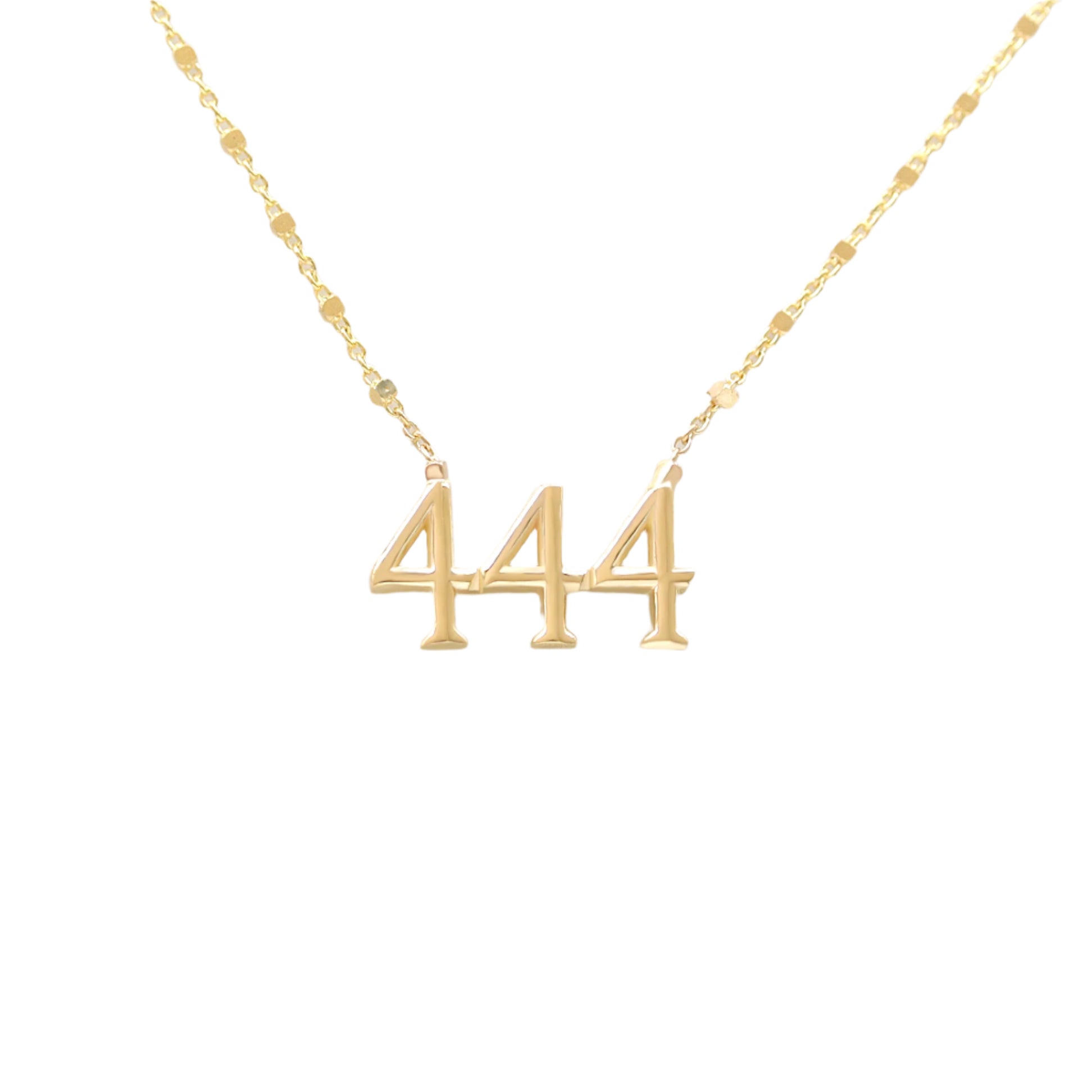 444 Angel Number Protection Gold Necklace with Beaded Detail Chain