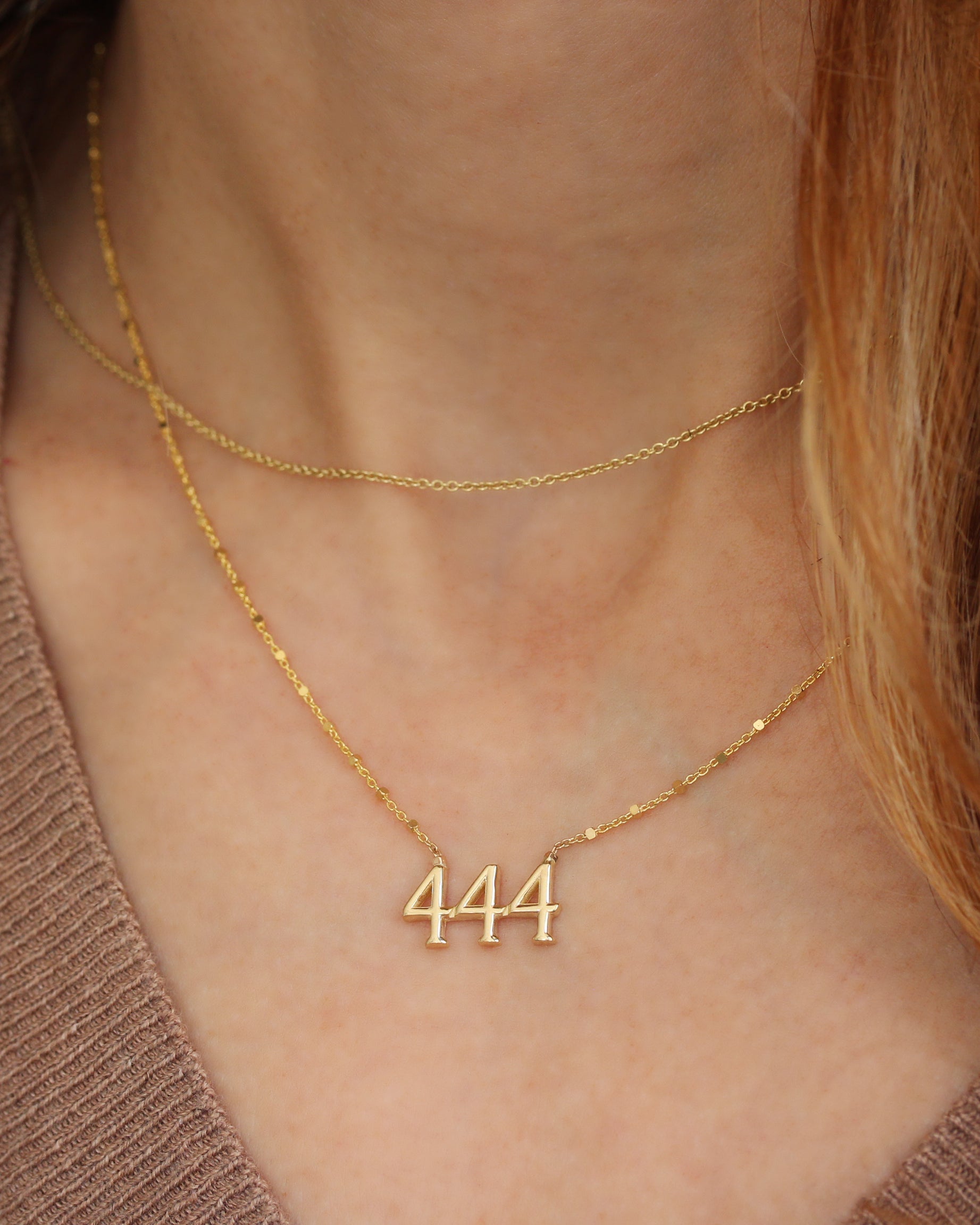 444 Angel Number Protection Gold Necklace with Beaded Detail Chain