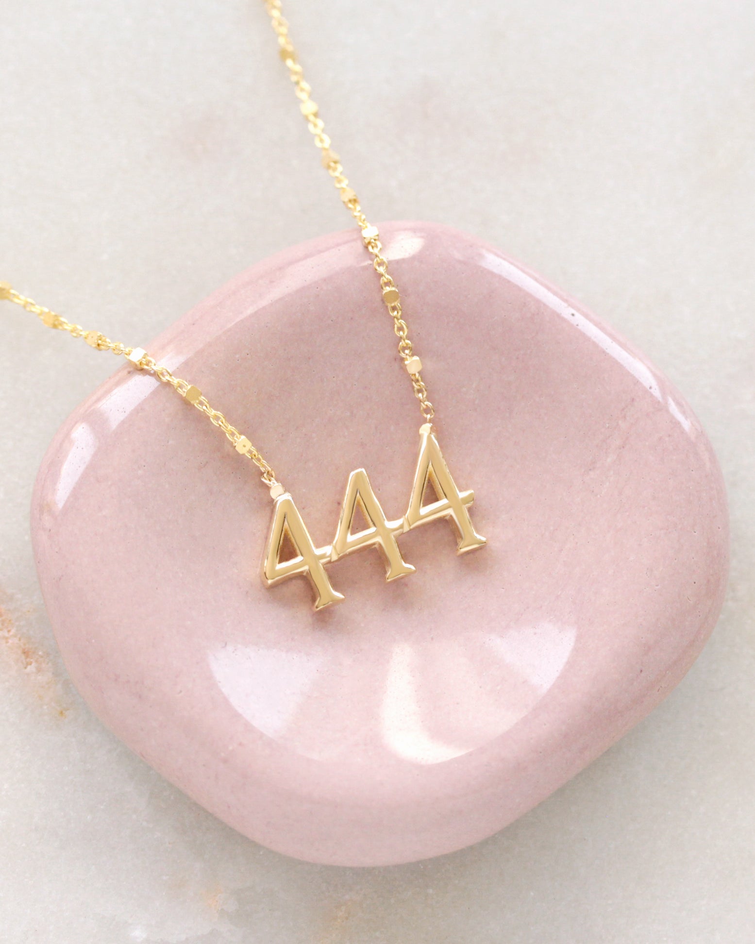 444 Angel Number Protection Gold Necklace with Beaded Detail Chain
